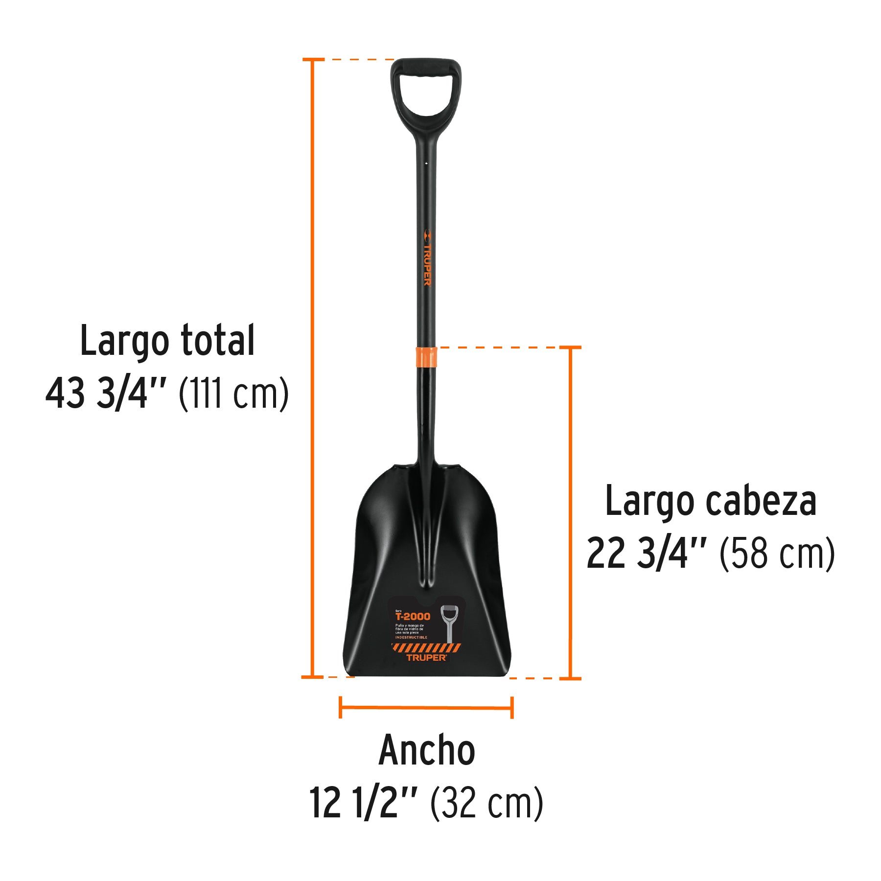 Pala carbonera T-2000, puño "Y" mango fibra de vidrio TRUPER