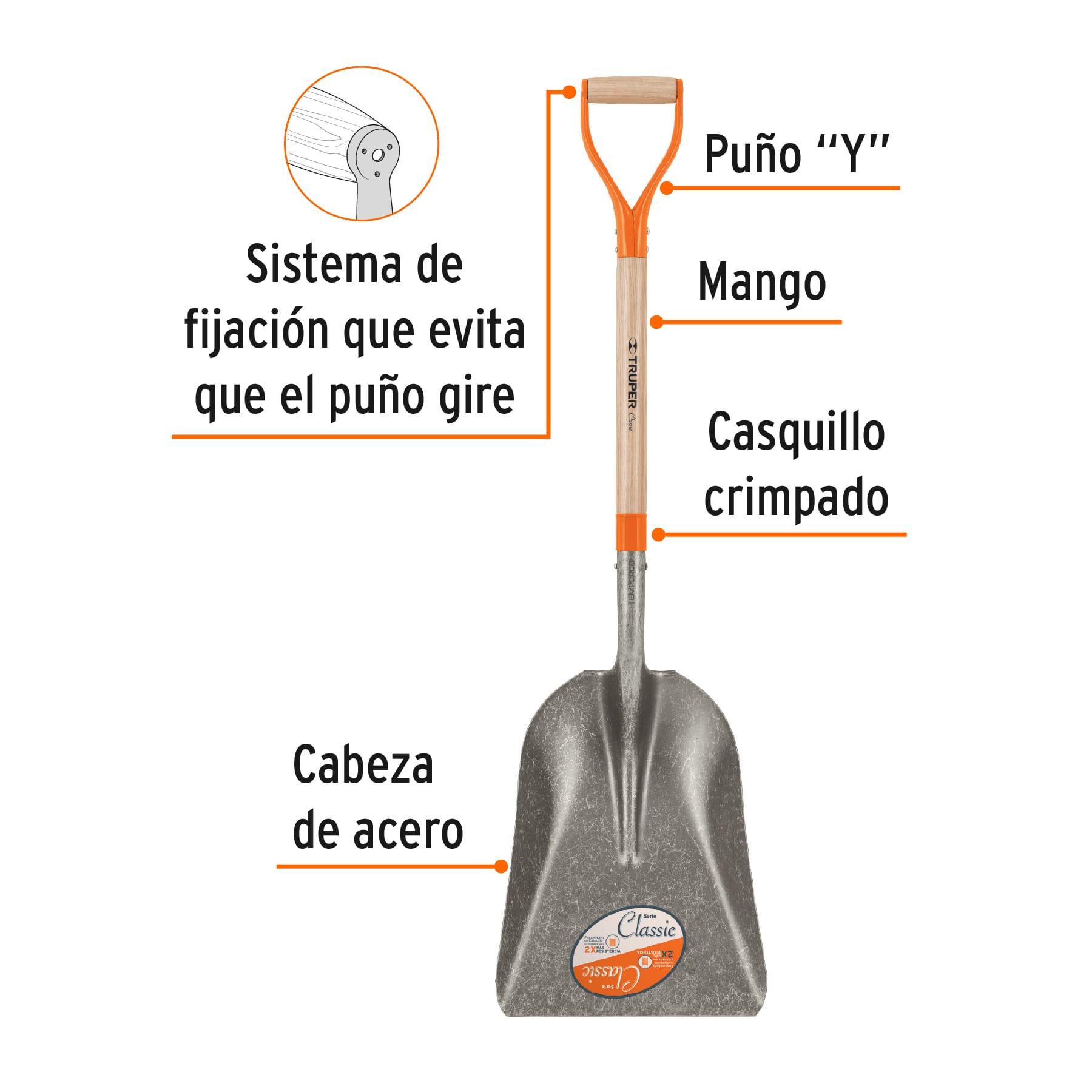 Pala carbonera Classic, puño "Y", TRUPER
