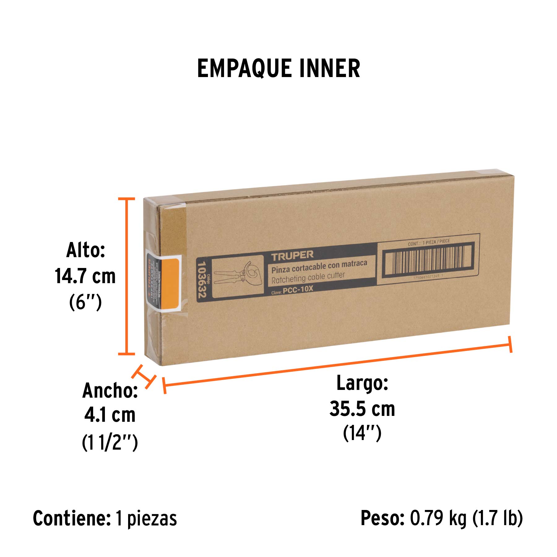 Pinzas cortacable de trinquete 10", TRUPER EXPERT - Empaque