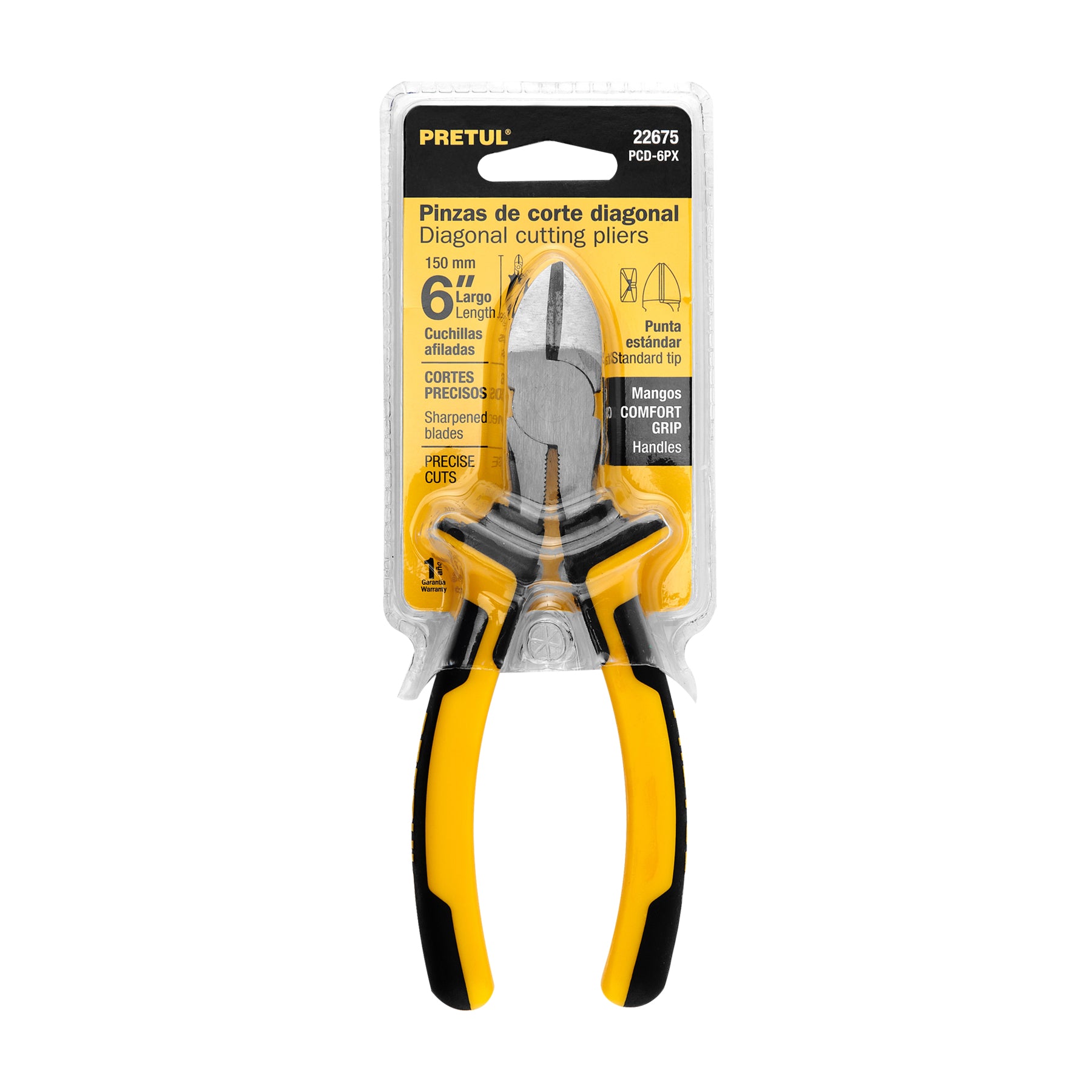 Pinza de corte diagonal 6" mango Comfort Grip, PRETUL