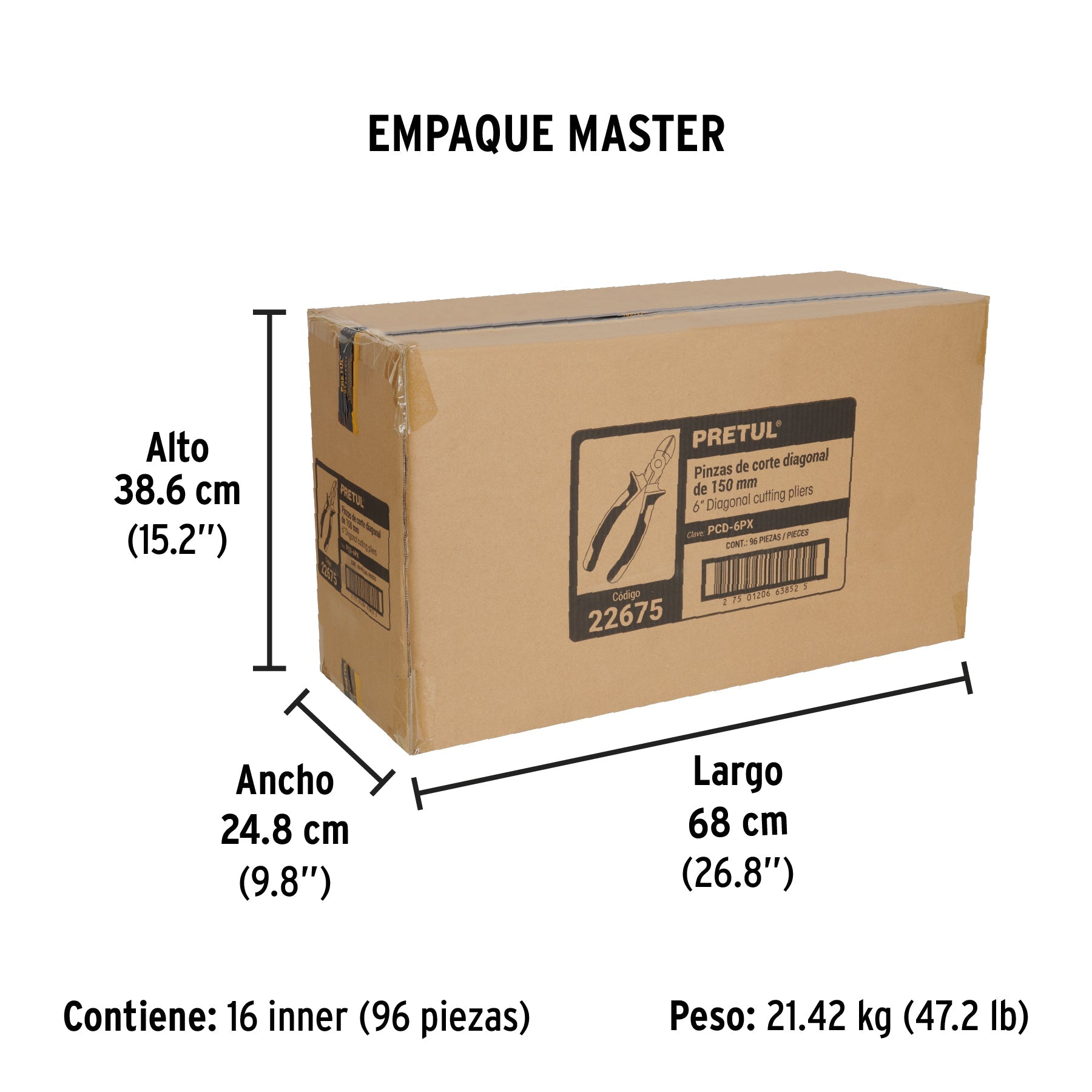 Pinza de corte diagonal 6" mango Comfort Grip, PRETUL - Empaque