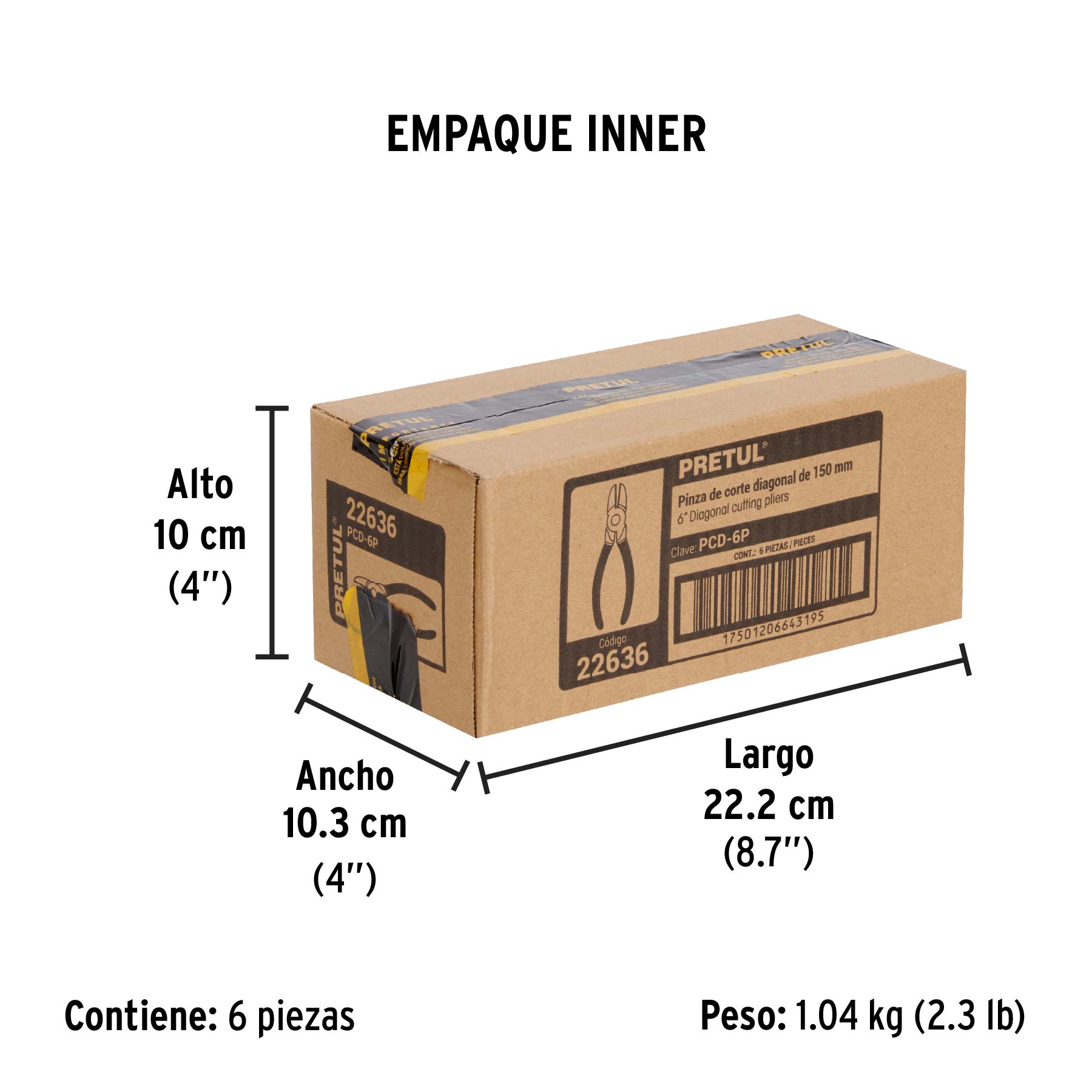 Pinza de corte diagonal 6" mango de PVC, PRETUL - Empaque