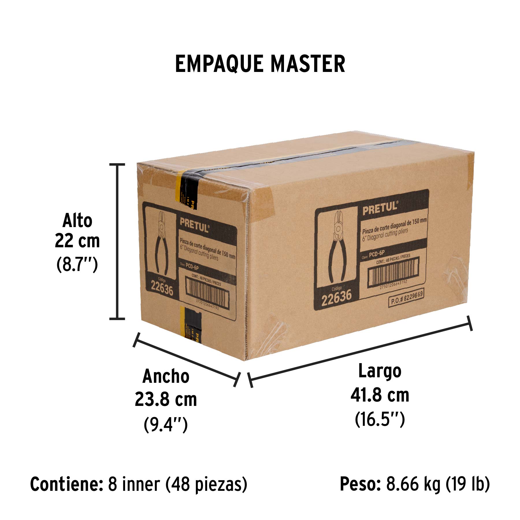 Pinza de corte diagonal 6" mango de PVC, PRETUL - Empaque