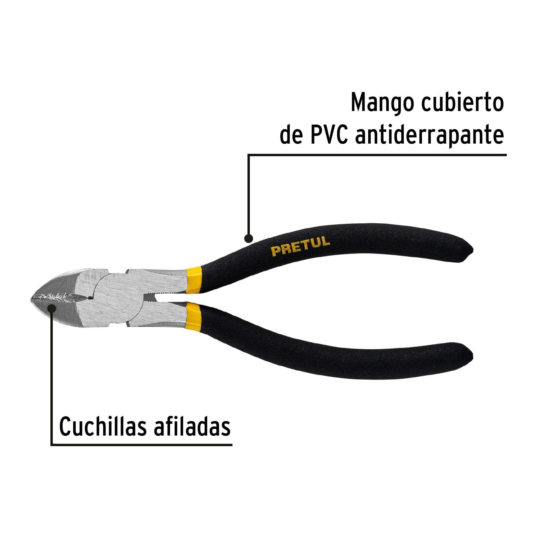 Pinza de corte diagonal 6" mango de PVC, PRETUL