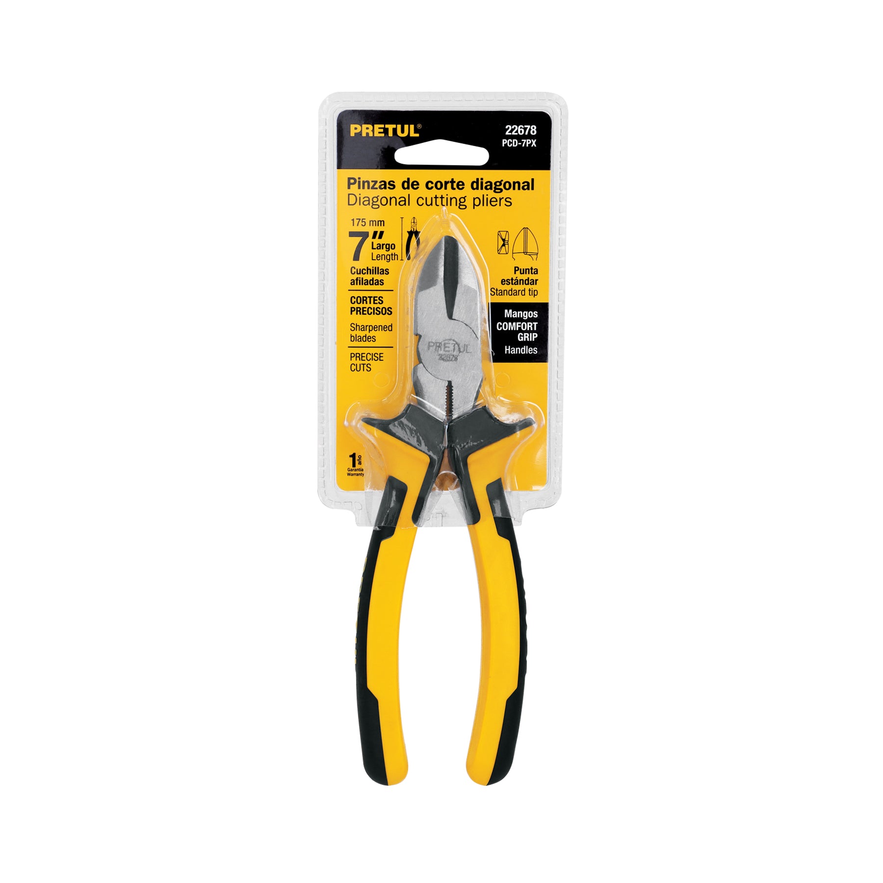 Pinza de corte diagonal 7" mango Comfort Grip, PRETUL