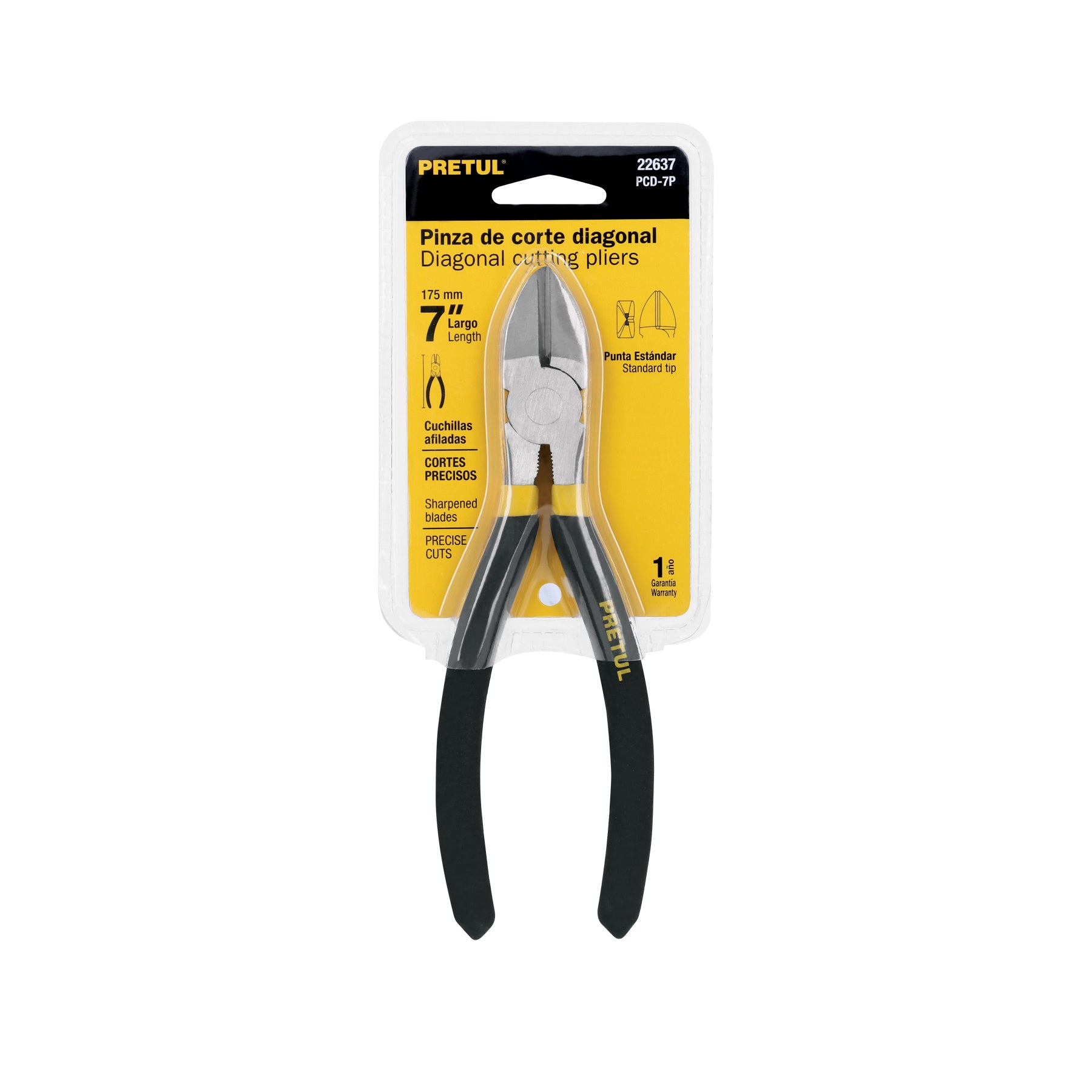 Pinza de corte diagonal 7" mango de PVC, PRETUL