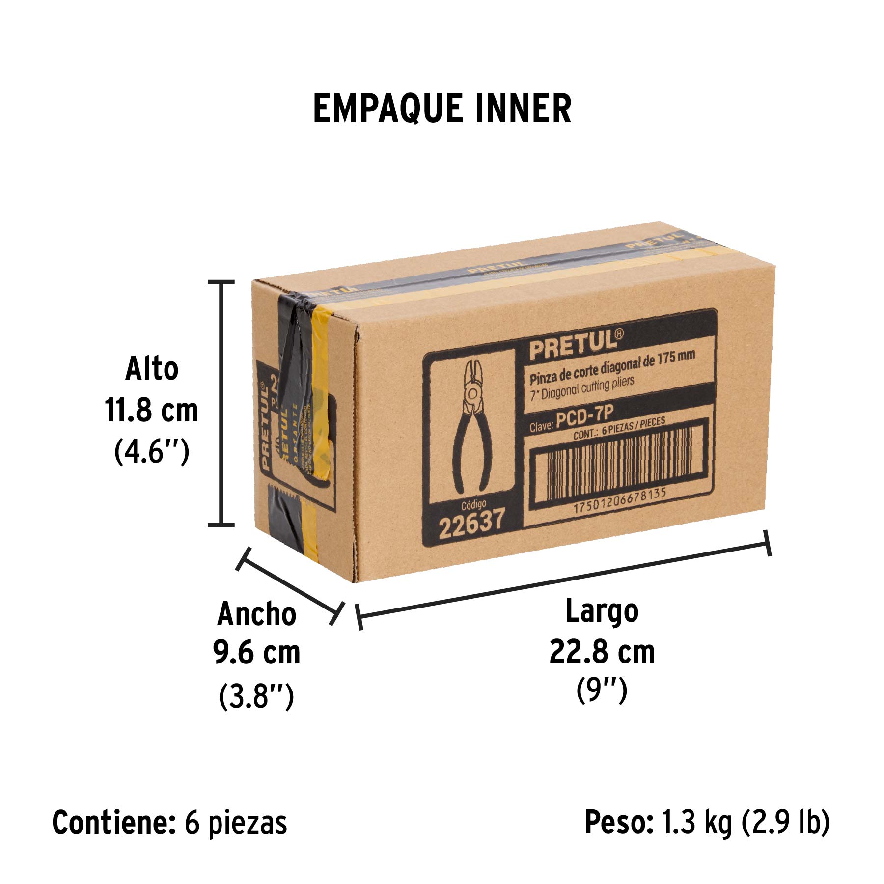Pinza de corte diagonal 7" mango de PVC, PRETUL - Empaque