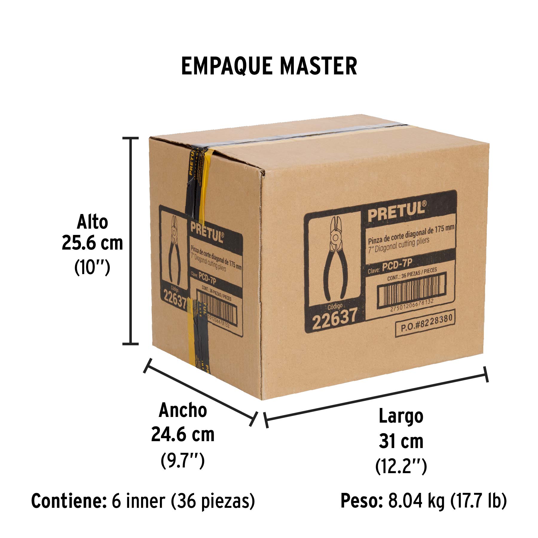 Pinza de corte diagonal 7" mango de PVC, PRETUL - Empaque