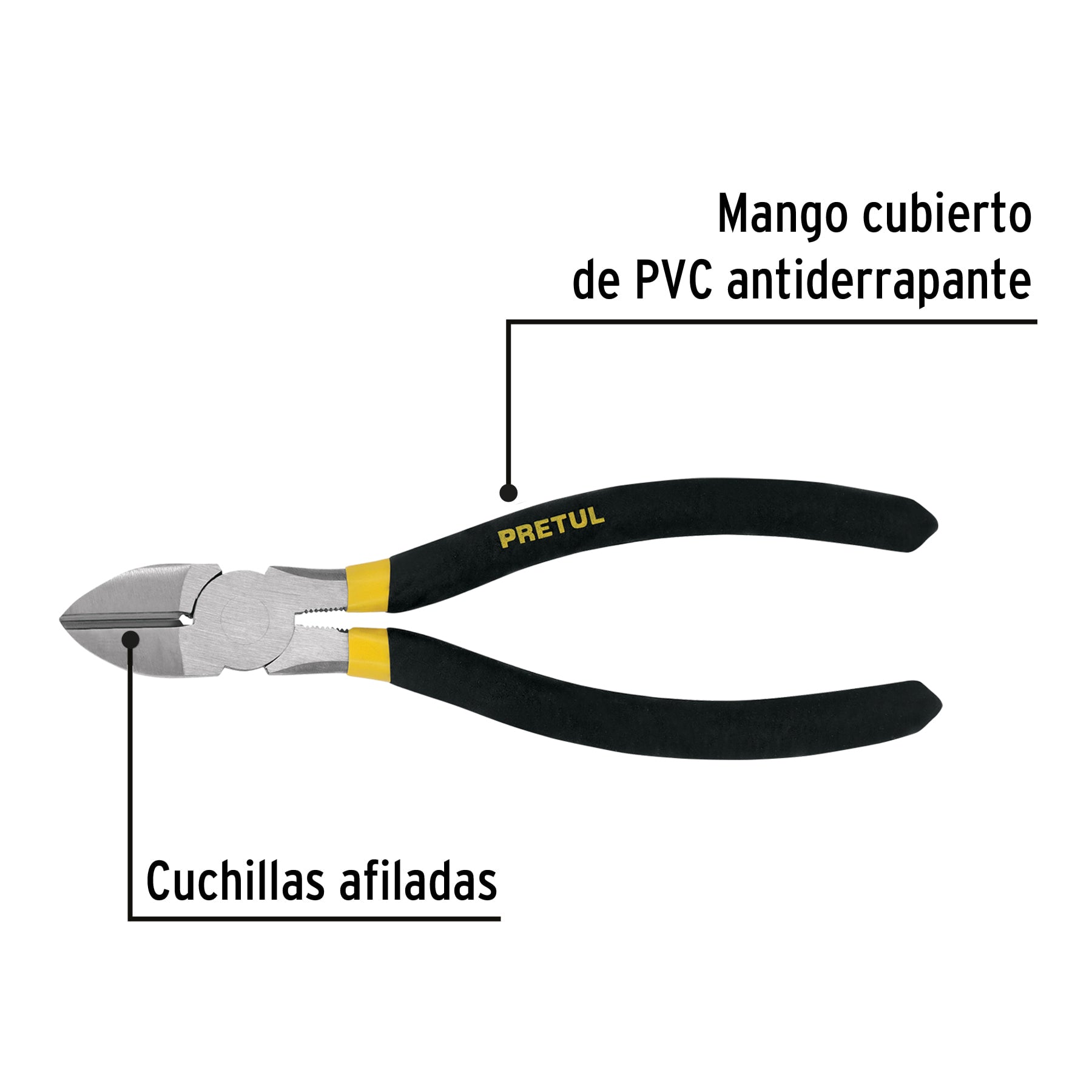 Pinza de corte diagonal 7" mango de PVC, PRETUL