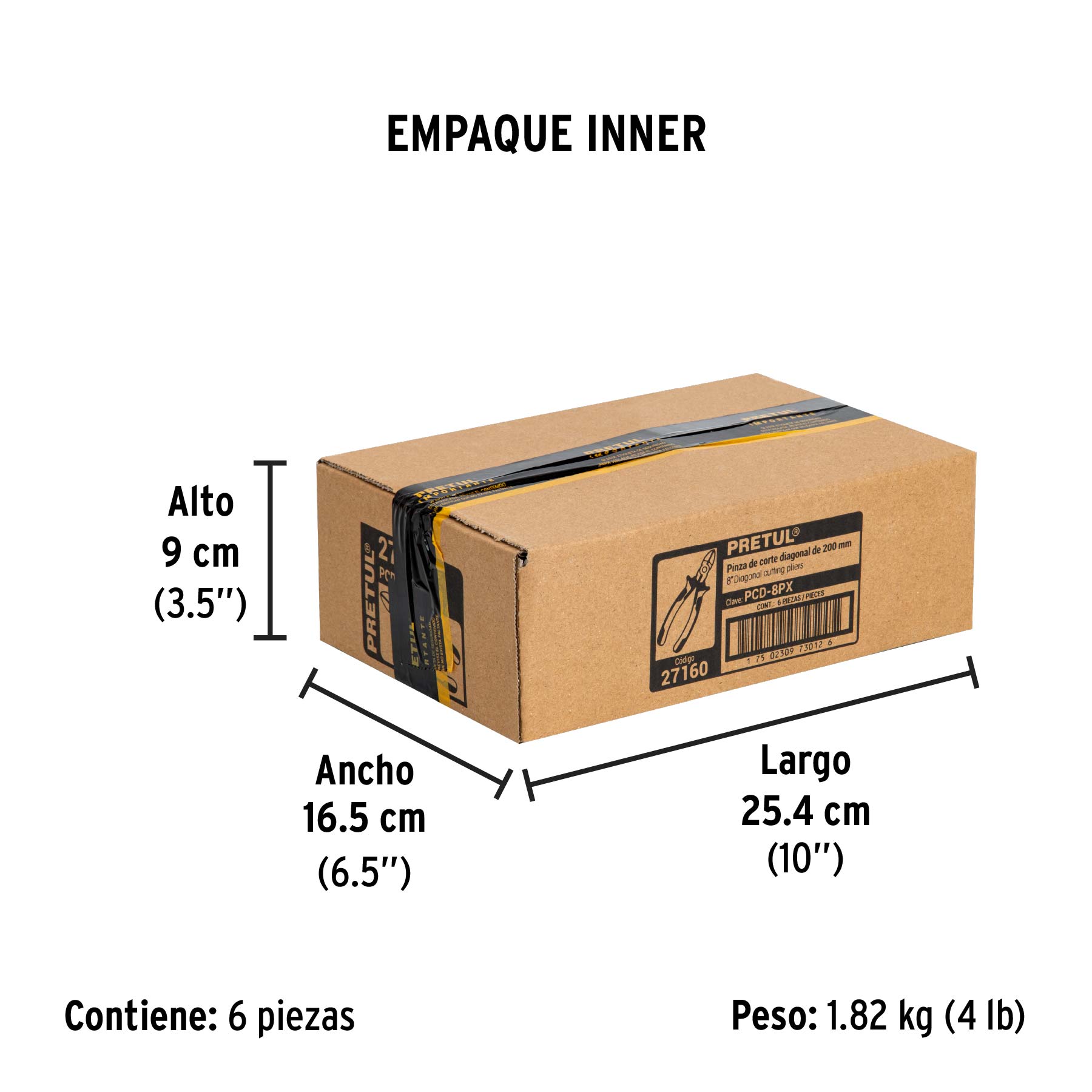 Pinza de corte diagonal 8" mango Comfort Grip, PRETUL - Empaque