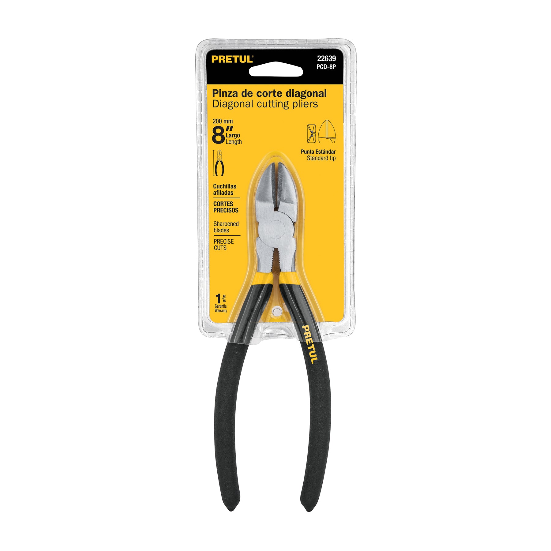 Pinza de corte diagonal 8" mango de PVC, PRETUL