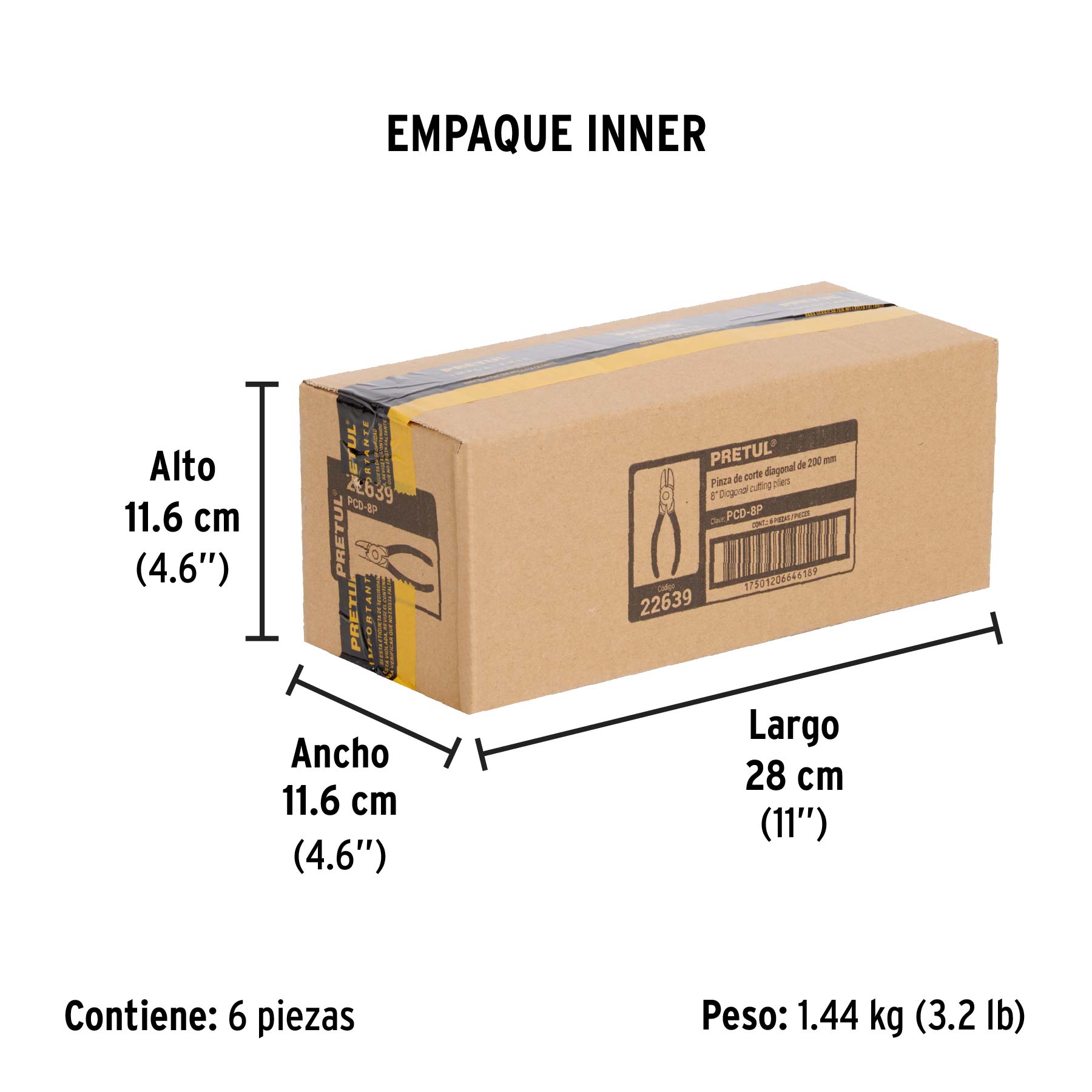 Pinza de corte diagonal 8" mango de PVC, PRETUL - Empaque