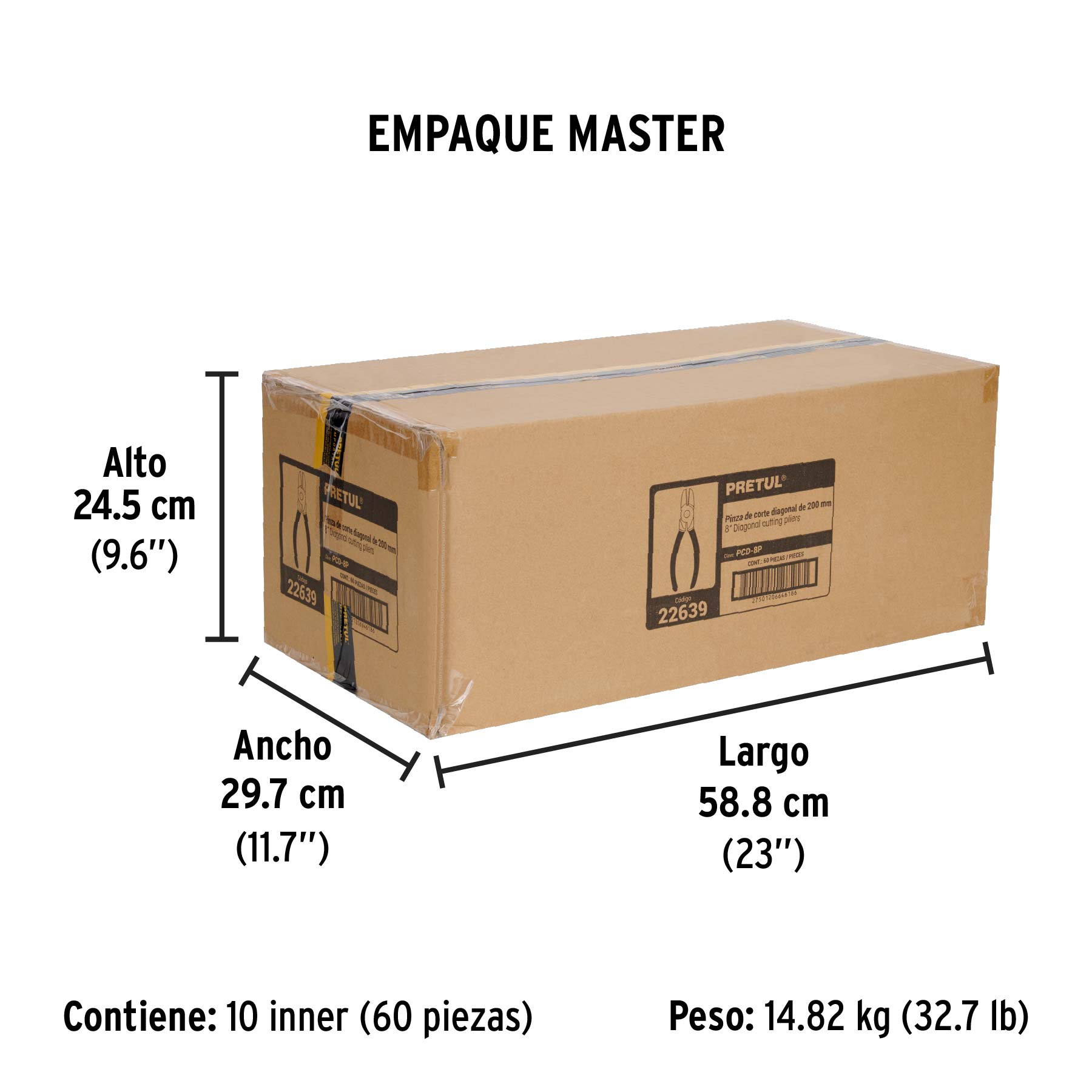 Pinza de corte diagonal 8" mango de PVC, PRETUL - Empaque