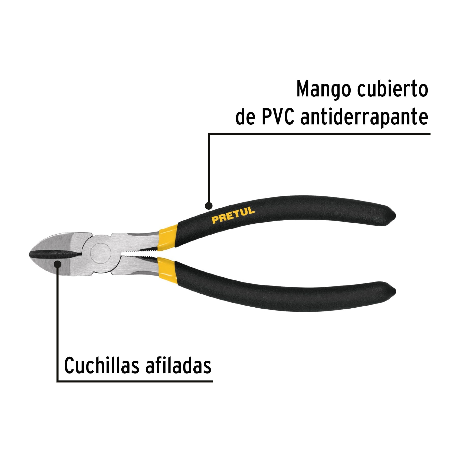 Pinza de corte diagonal 8" mango de PVC, PRETUL