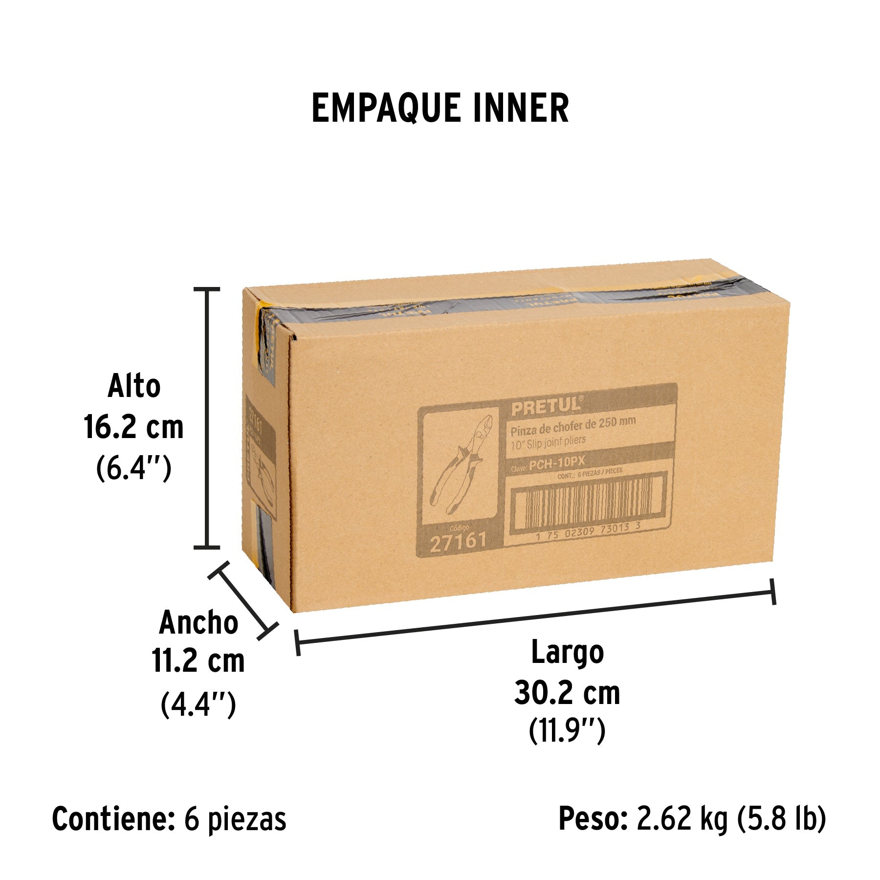 Pinza de chofer 10", mango comfort grip, PRETUL - Empaque
