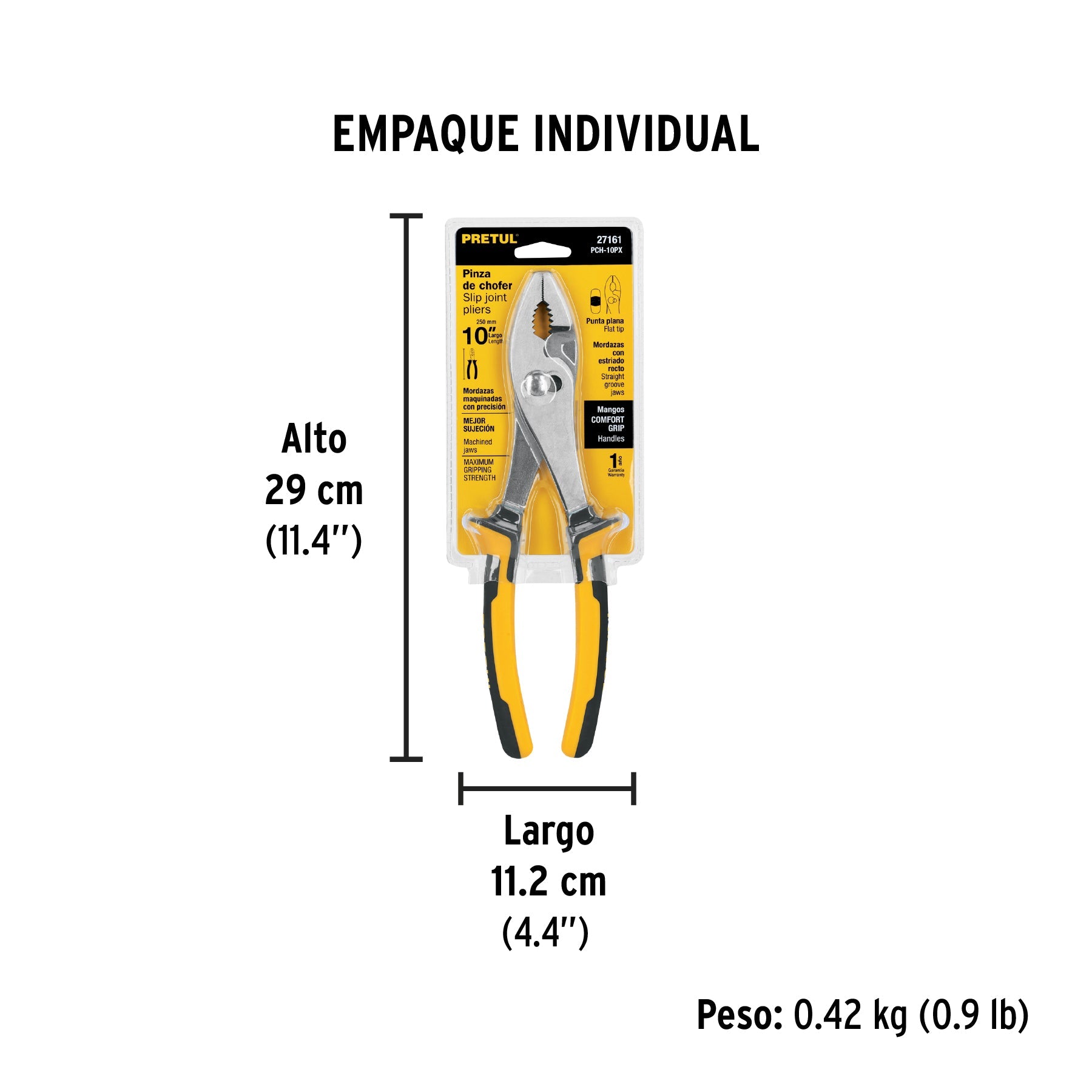 Pinza de chofer 10", mango comfort grip, PRETUL - Empaque
