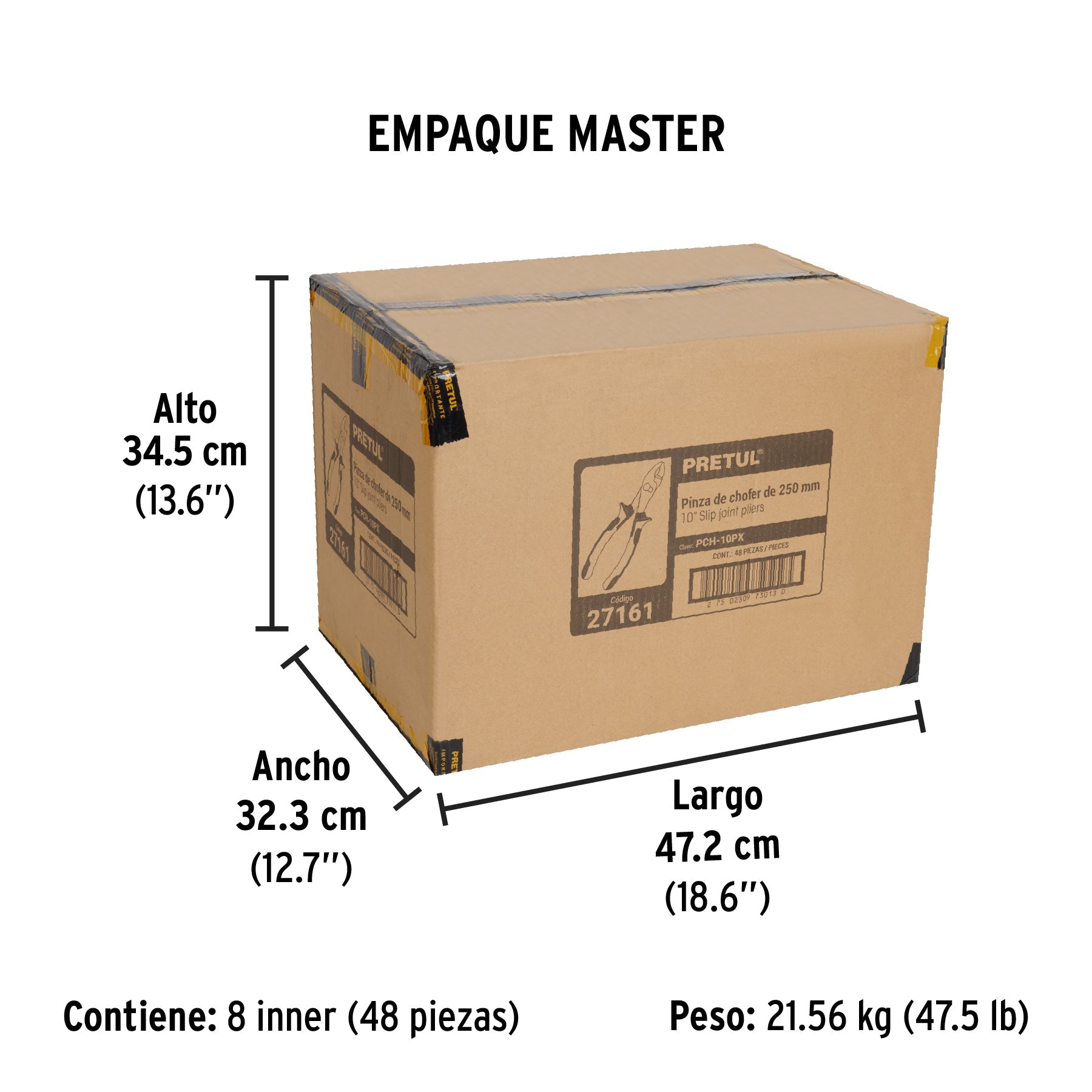 Pinza de chofer 10", mango comfort grip, PRETUL - Empaque