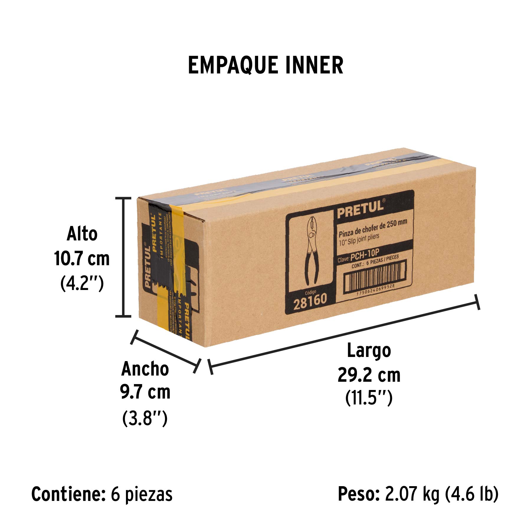 Pinza de chofer 10" mango de PVC, PRETUL - Empaque
