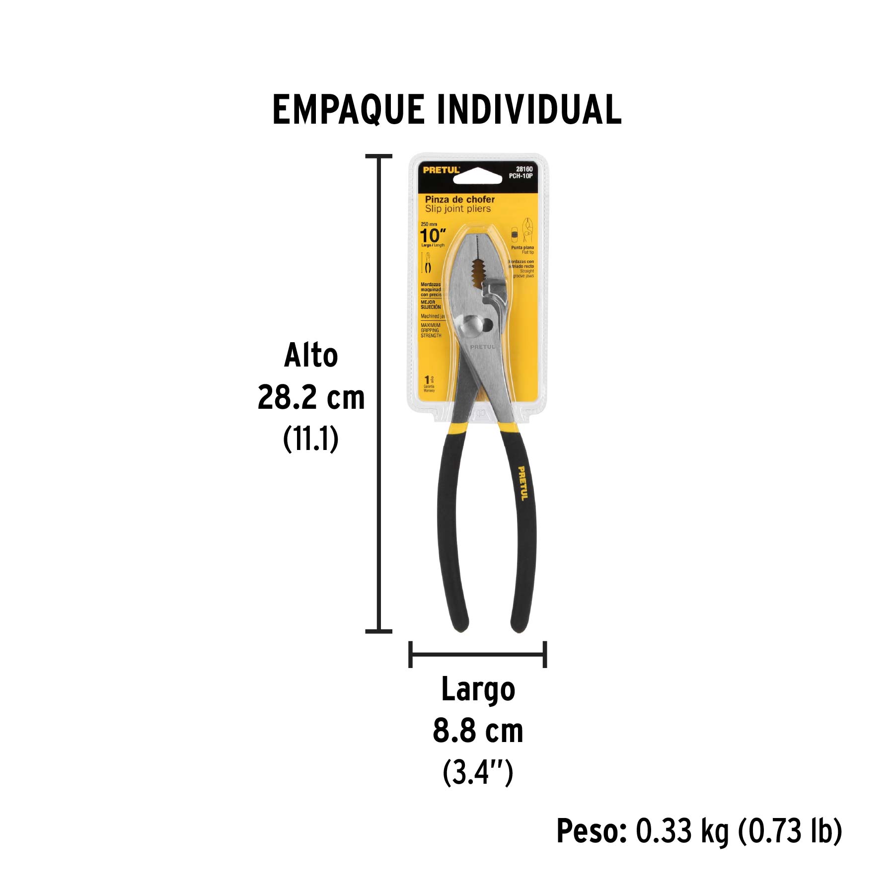 Pinza de chofer 10" mango de PVC, PRETUL - Empaque