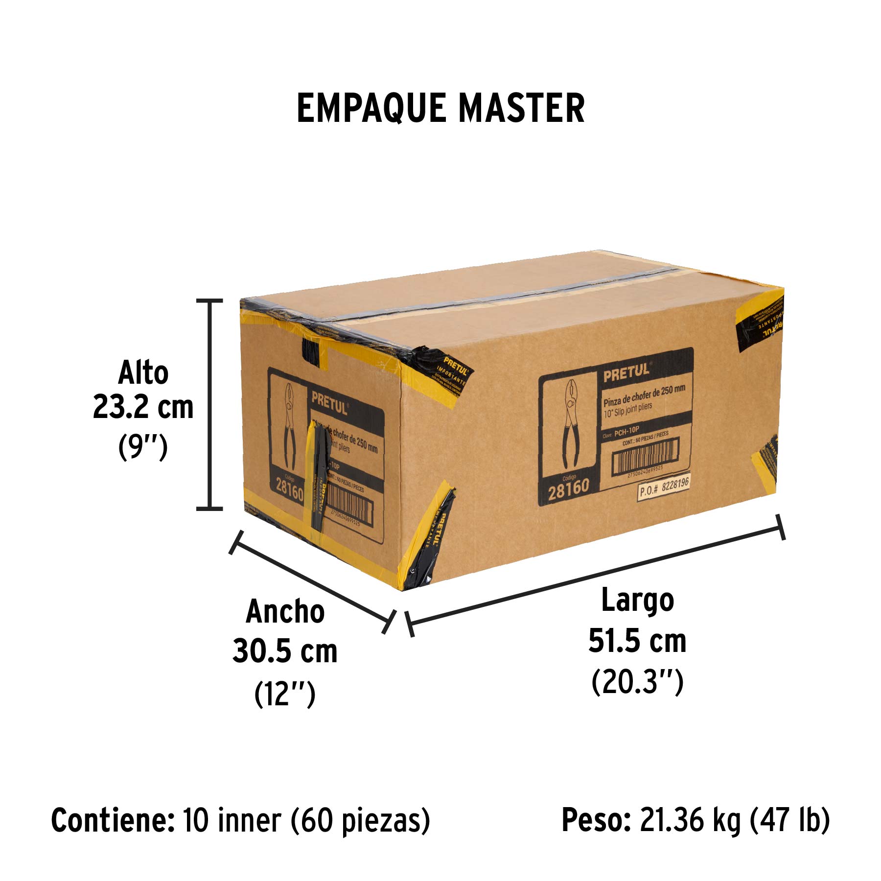 Pinza de chofer 10" mango de PVC, PRETUL - Empaque