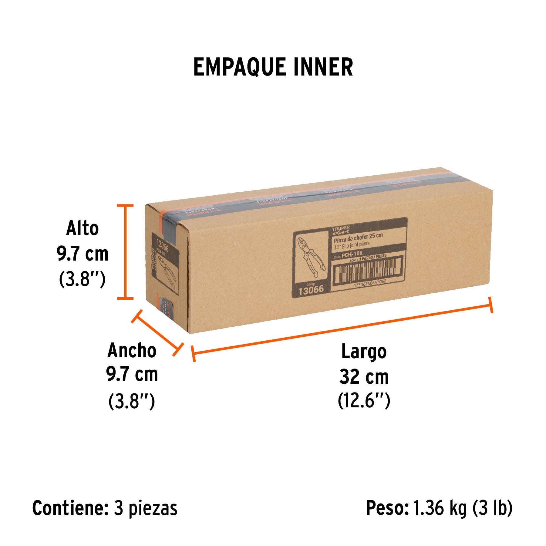 Pinzas de chofer 10" mango Comfort Grip, TRUPER EXPERT - Empaque