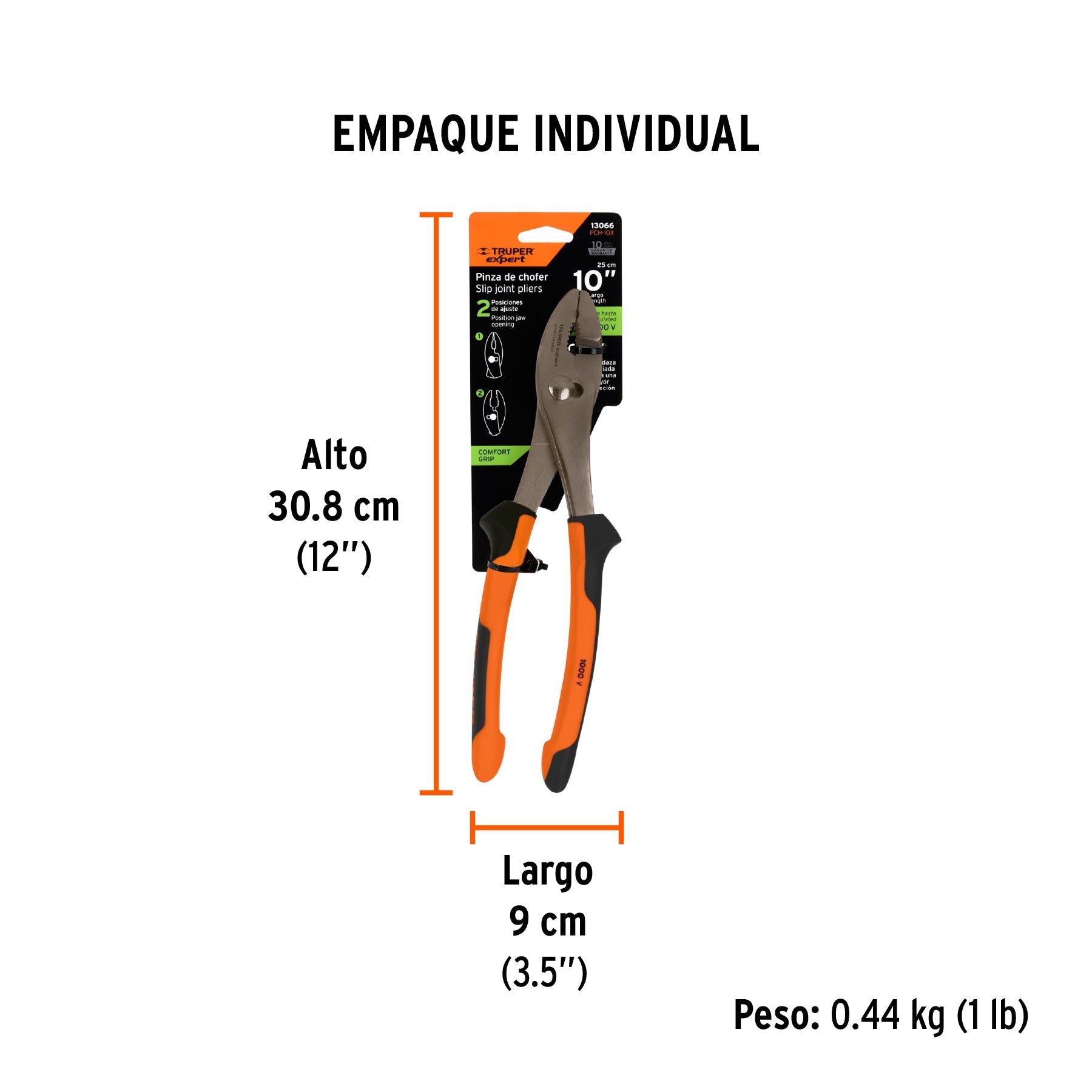 Pinzas de chofer 10" mango Comfort Grip, TRUPER EXPERT - Empaque