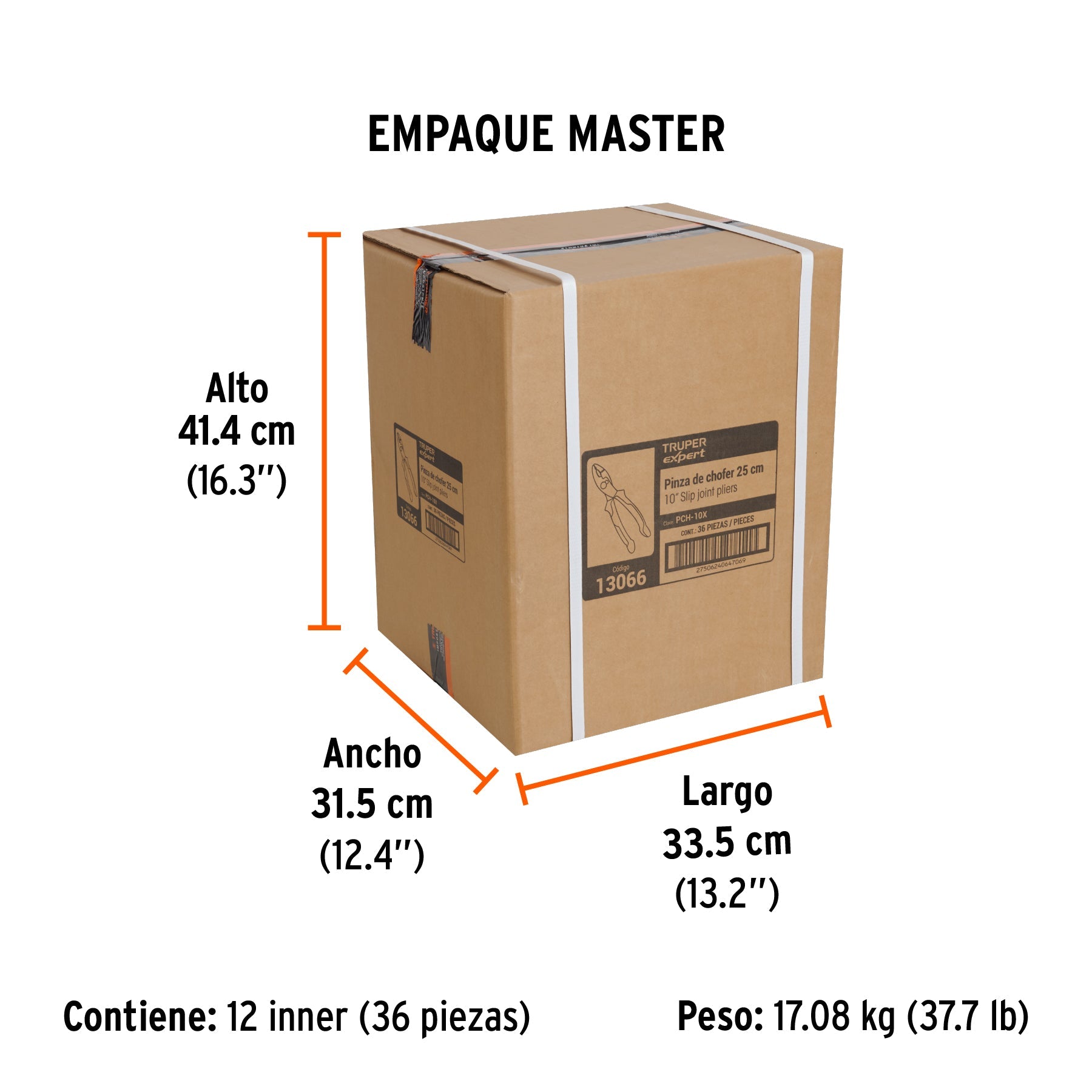Pinzas de chofer 10" mango Comfort Grip, TRUPER EXPERT - Empaque