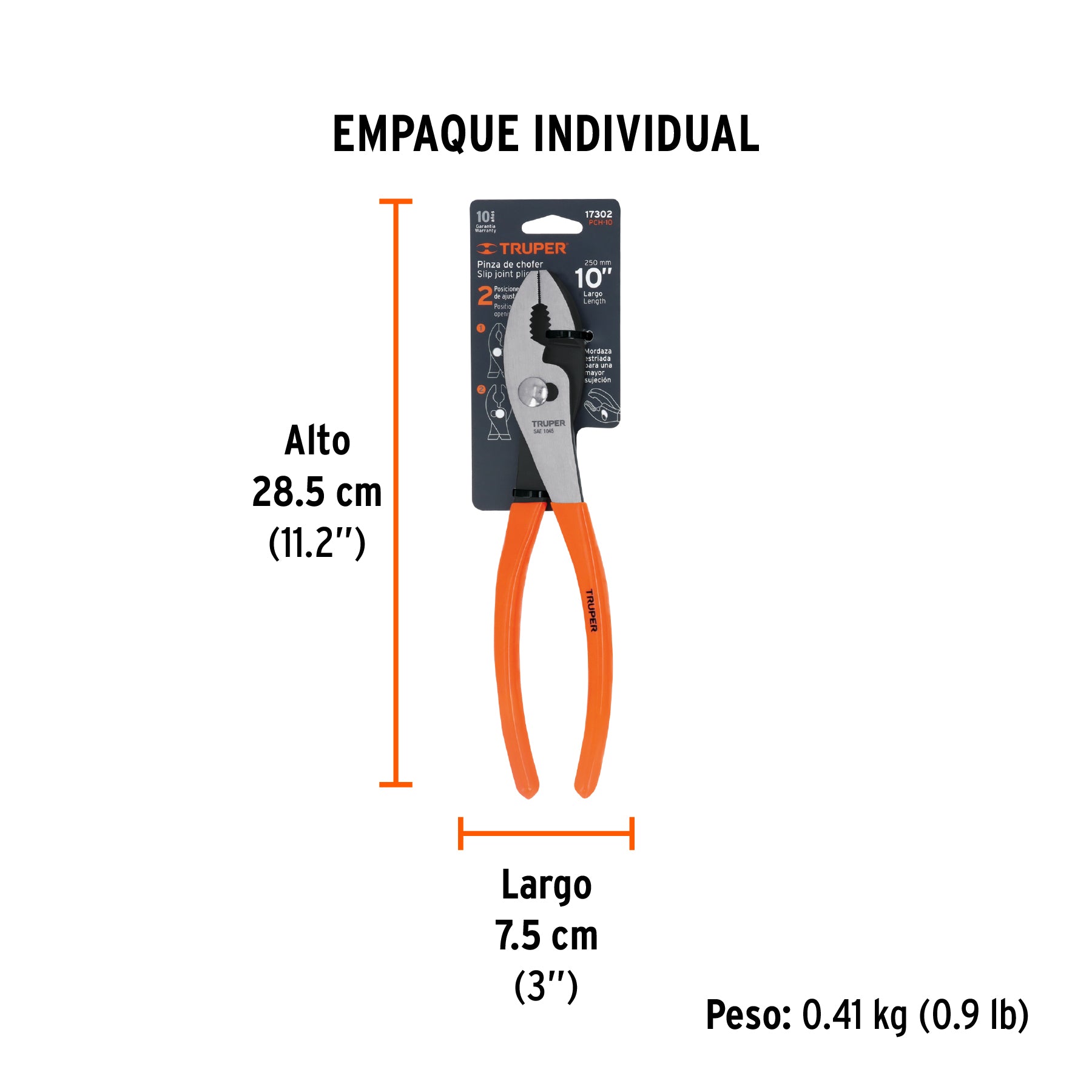 Pinza de chofer 10" mango de PVC, TRUPER - Empaque