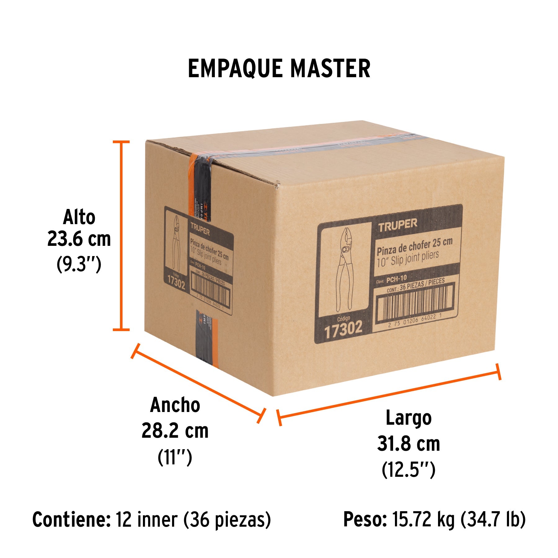 Pinza de chofer 10" mango de PVC, TRUPER - Empaque