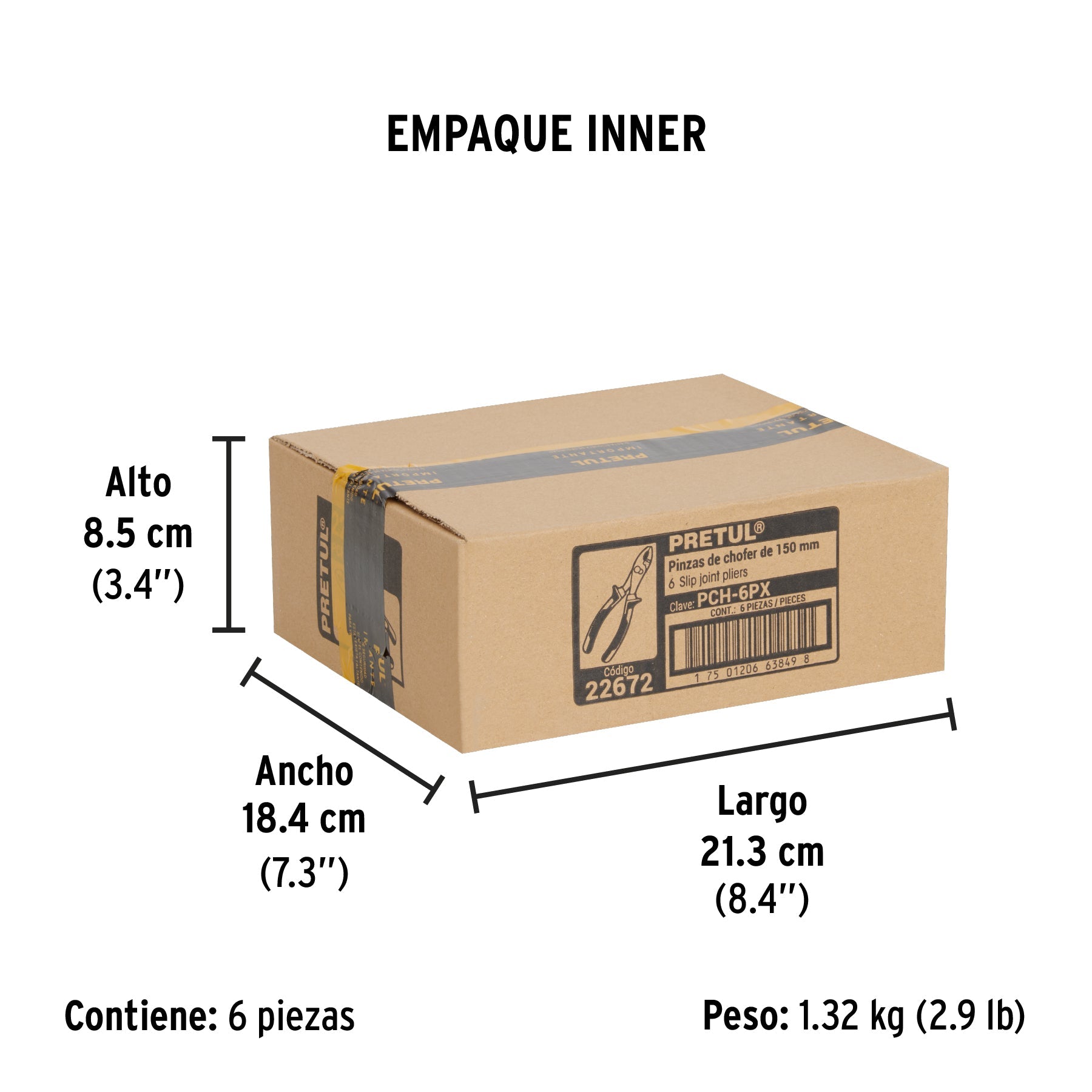 Pinza de chofer 6" mango Comfort Grip, PRETUL - Empaque