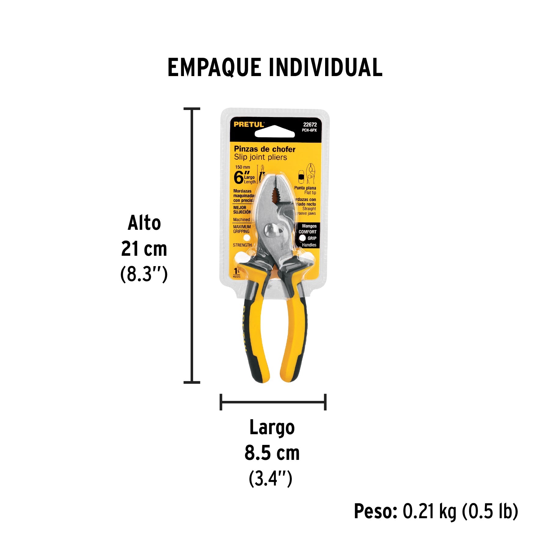 Pinza de chofer 6" mango Comfort Grip, PRETUL - Empaque
