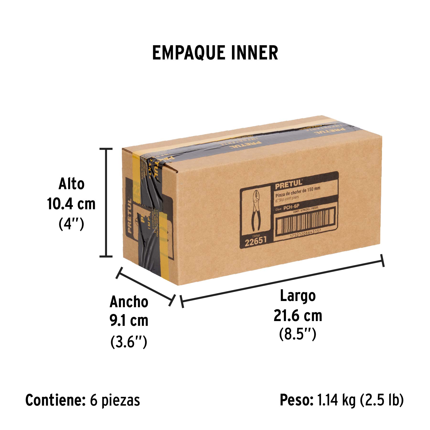 Pinza de chofer 6" mango de PVC, PRETUL - Empaque