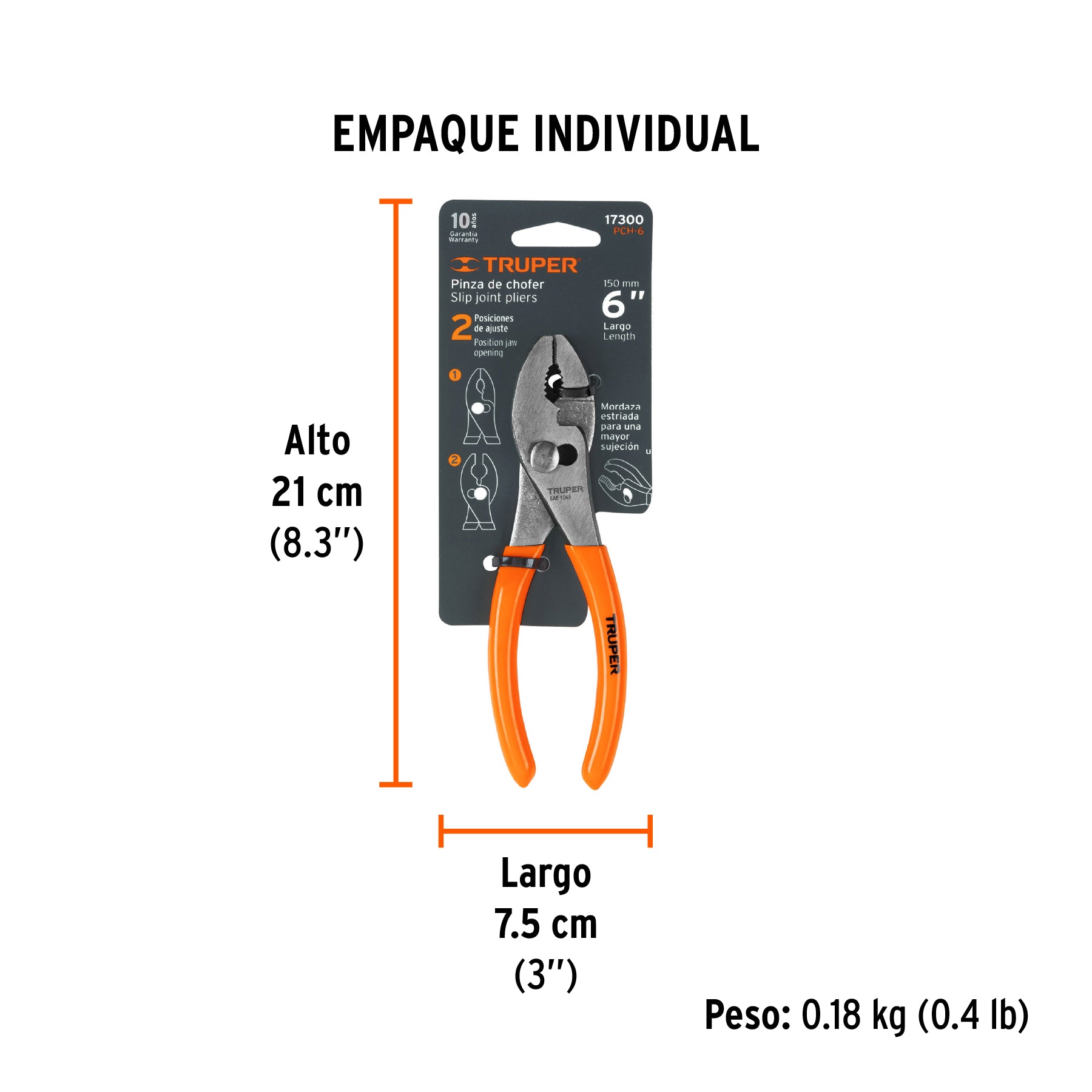 Pinza de chofer 6" mango de PVC, TRUPER - Empaque