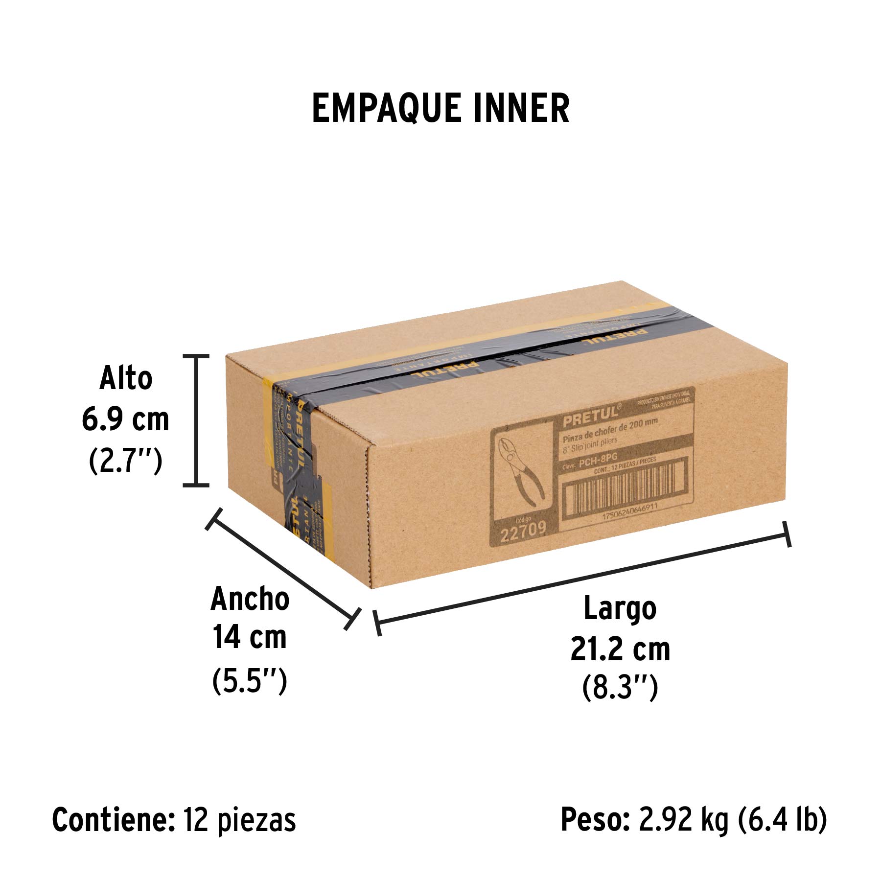 Pinza de chofer 8" mango de vinil, a granel, PRETUL - Empaque