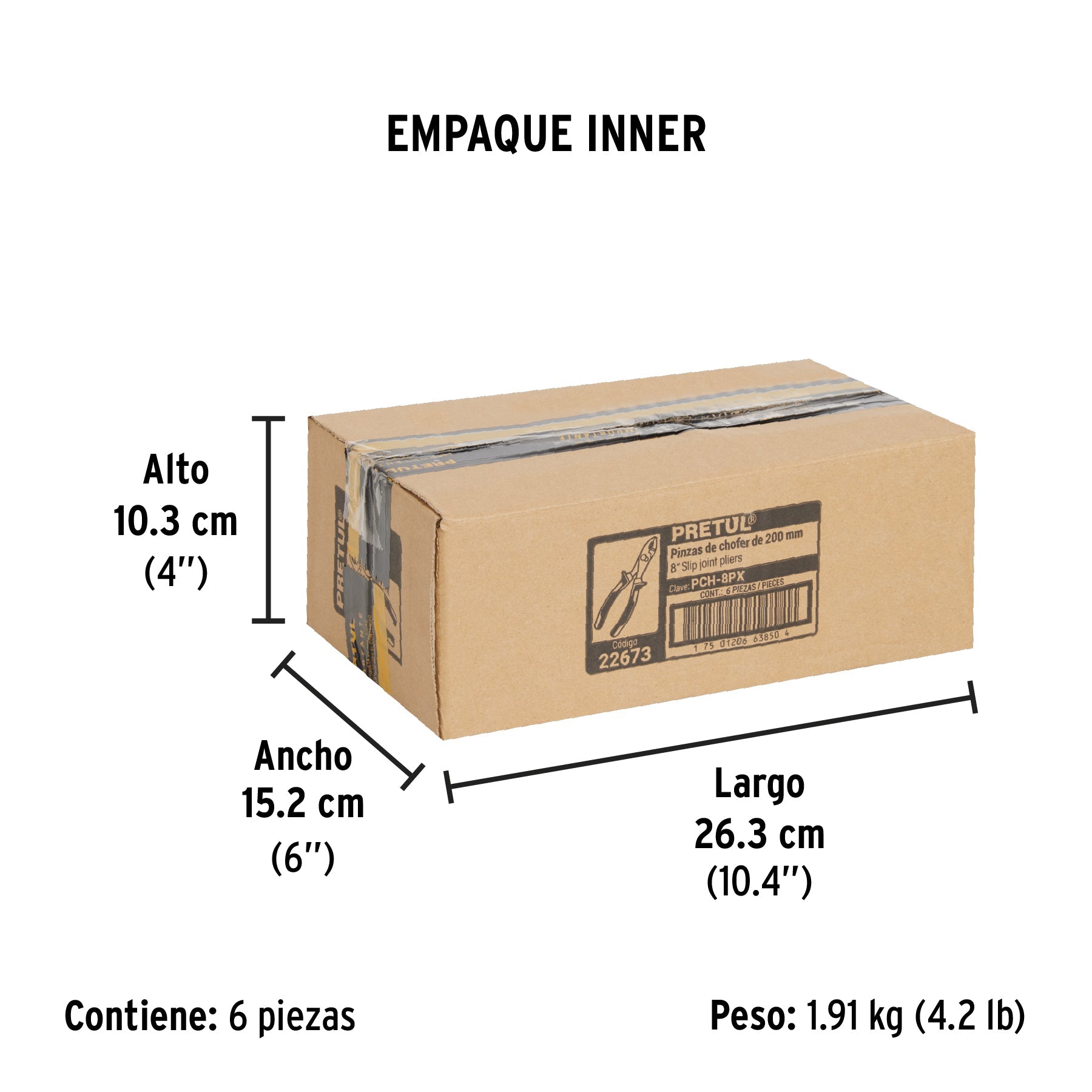 Pinza de chofer 8" mango Comfort Grip, PRETUL - Empaque