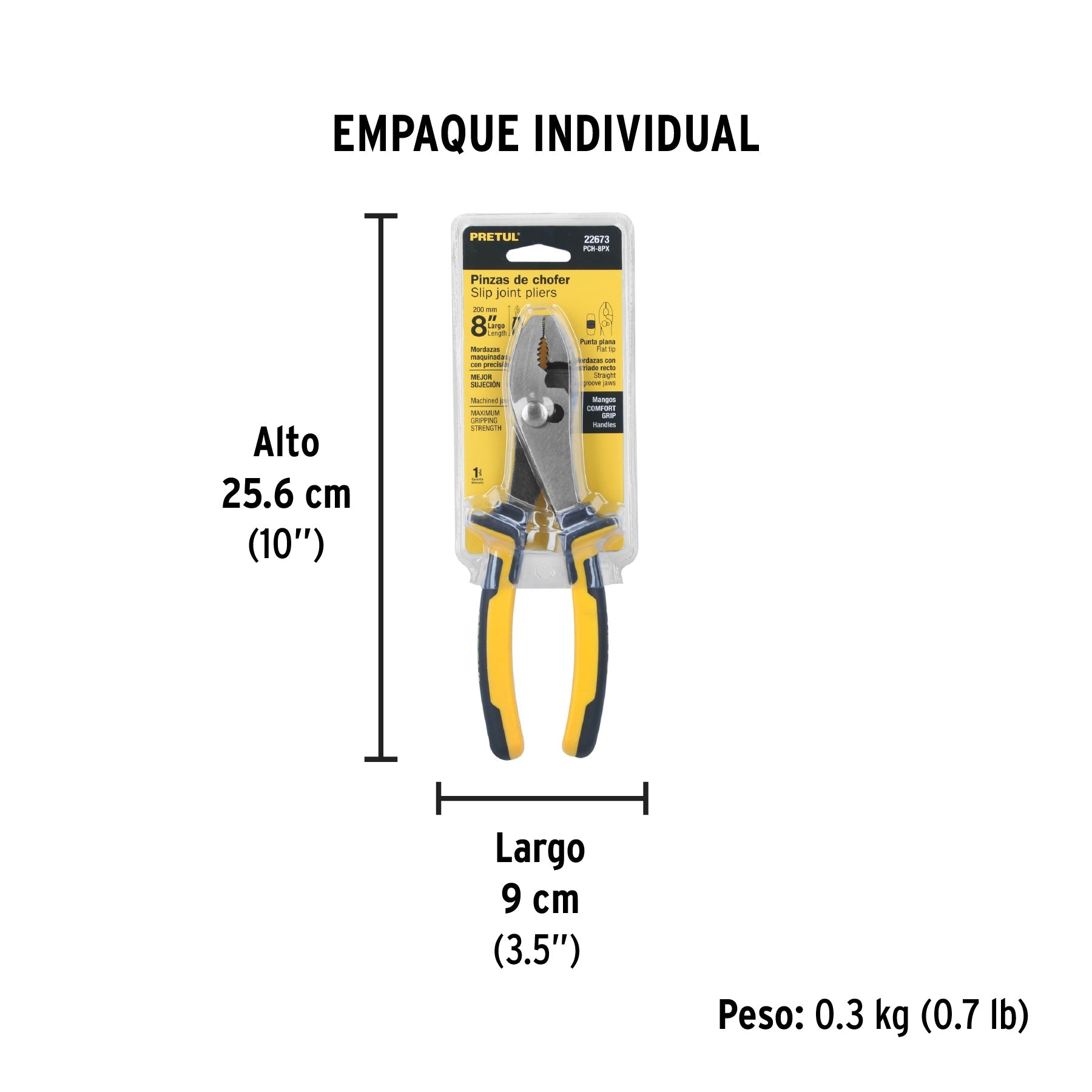 Pinza de chofer 8" mango Comfort Grip, PRETUL - Empaque