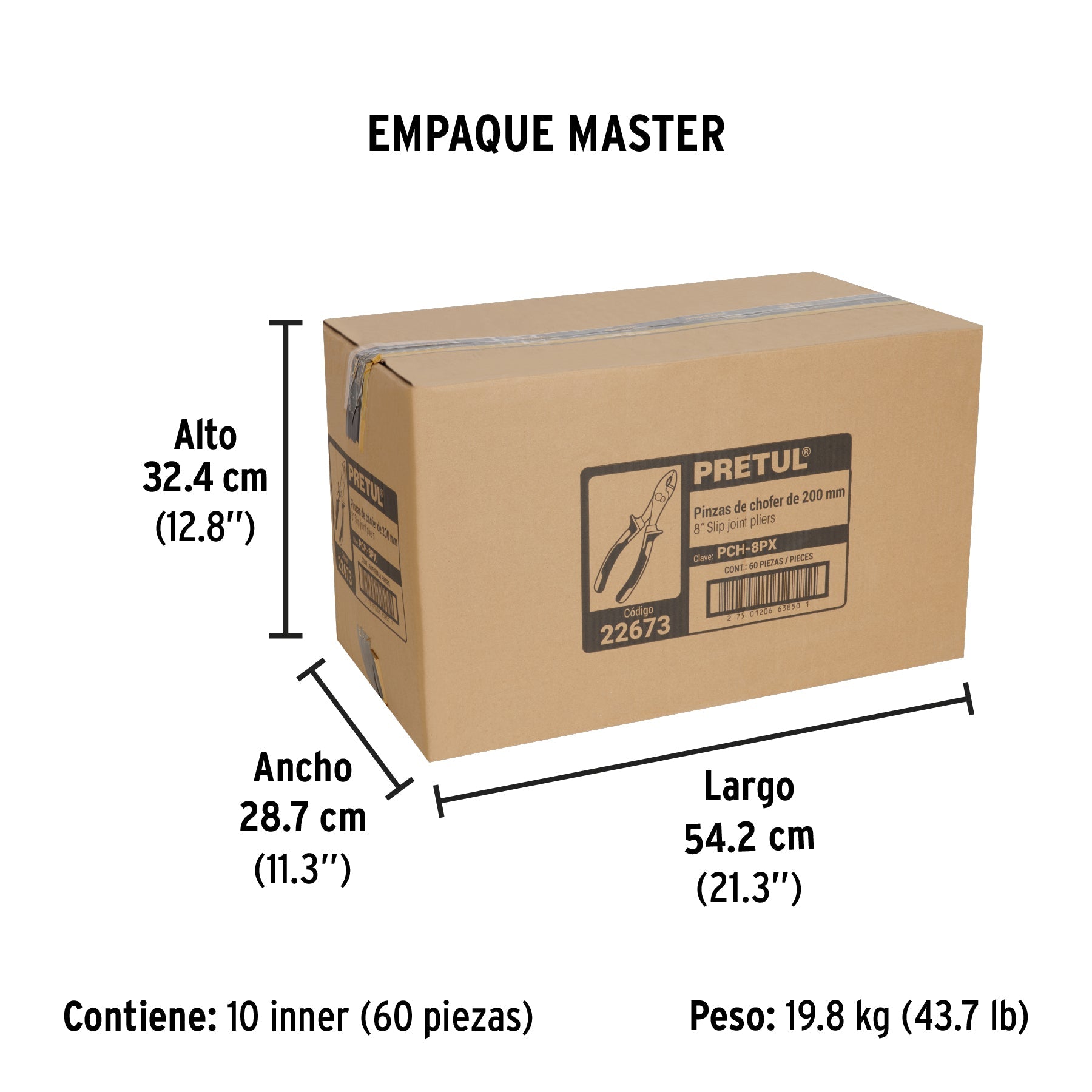 Pinza de chofer 8" mango Comfort Grip, PRETUL - Empaque