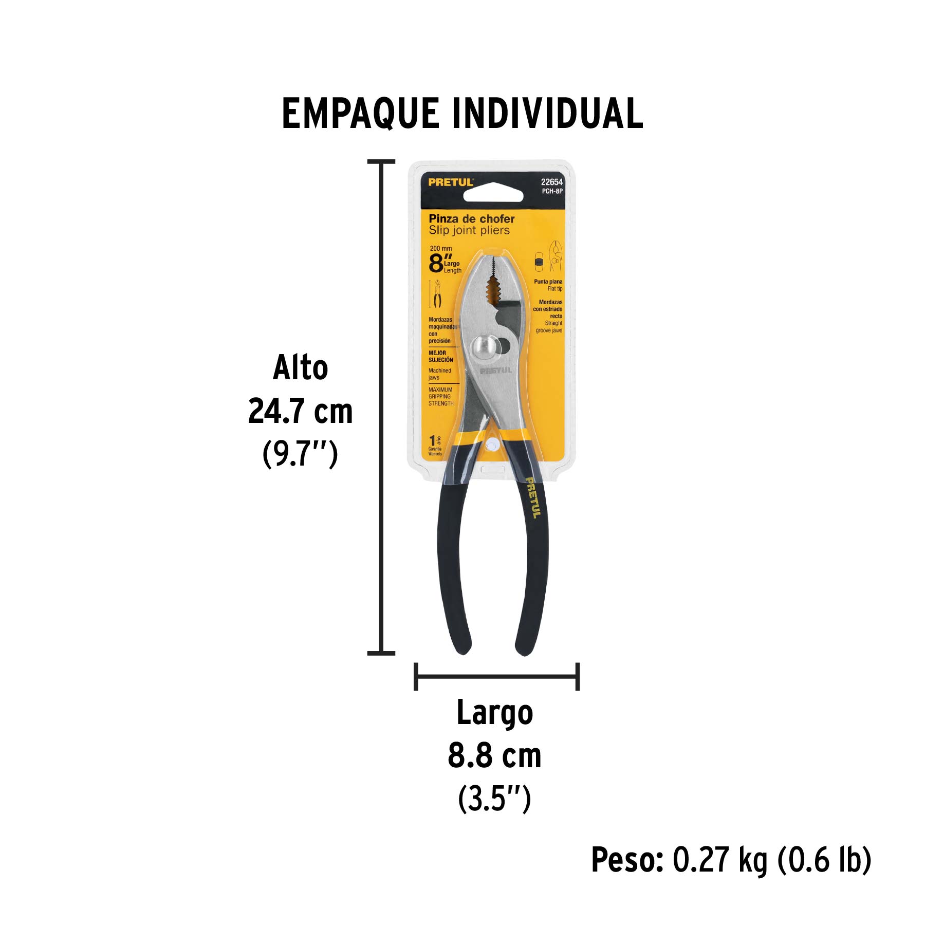 Pinza de chofer 8" mango de PVC, PRETUL - Empaque