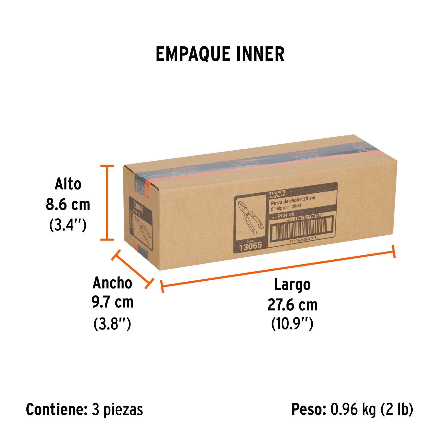 Pinzas de chofer 8" mango Comfort Grip, TRUPER EXPERT - Empaque