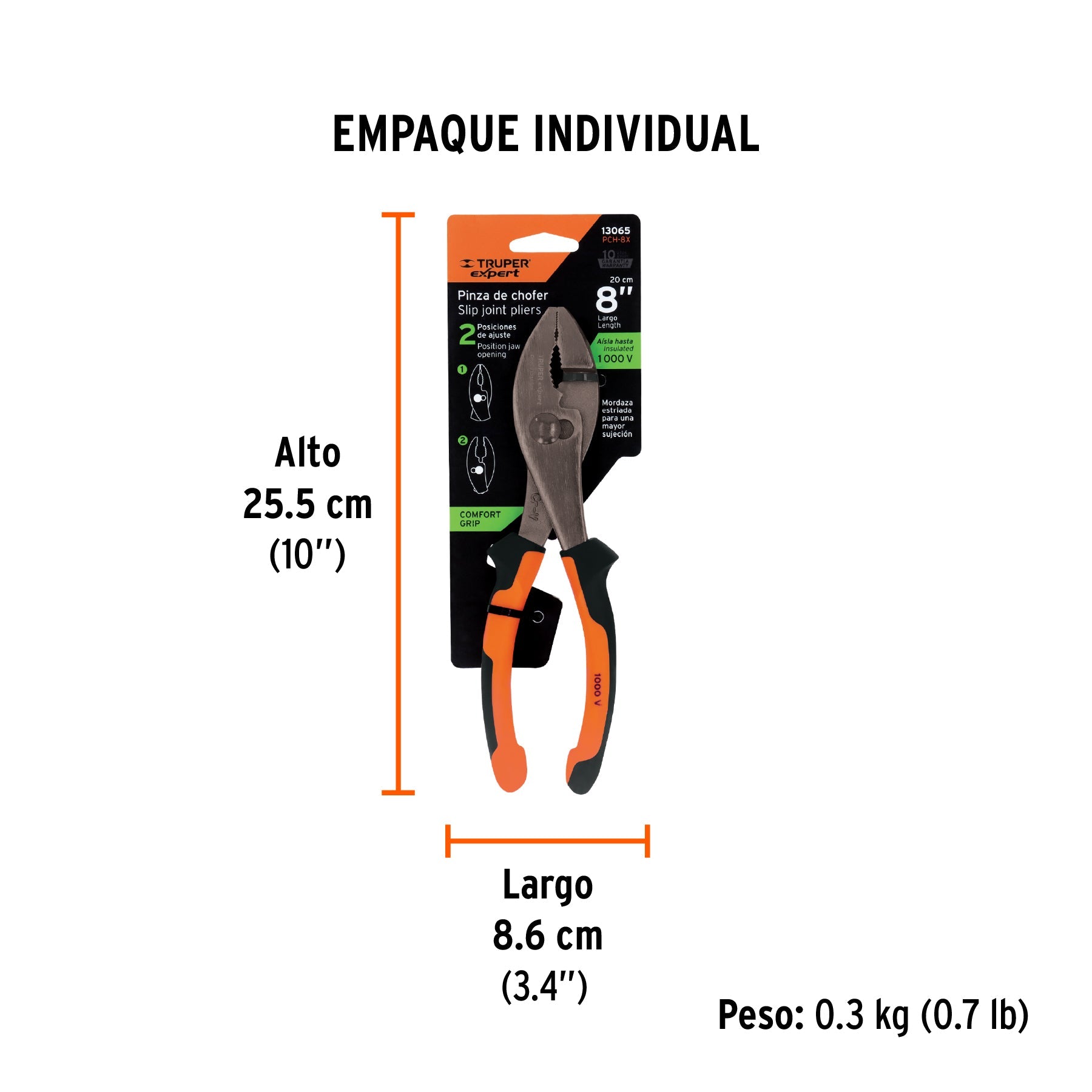 Pinzas de chofer 8" mango Comfort Grip, TRUPER EXPERT - Empaque