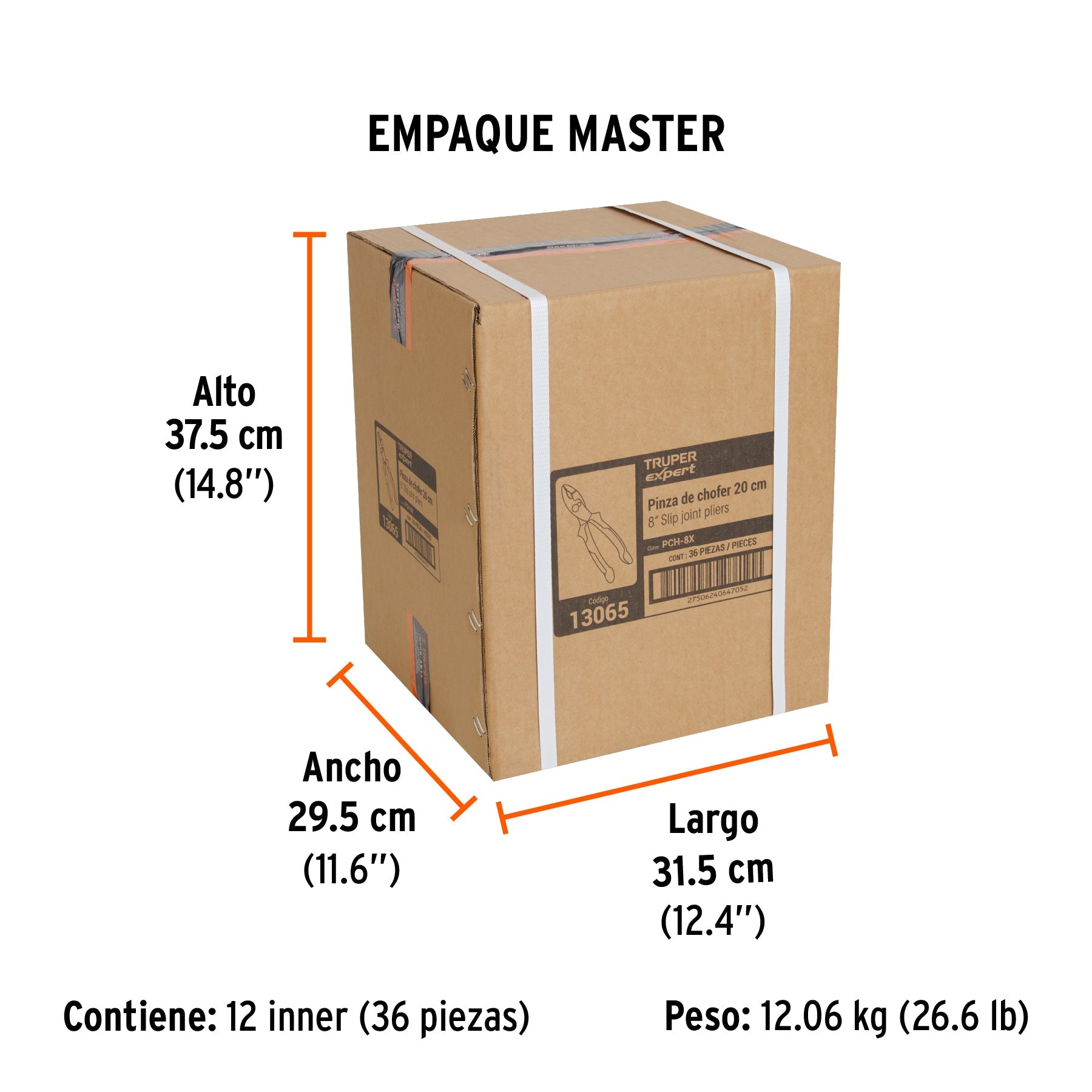 Pinzas de chofer 8" mango Comfort Grip, TRUPER EXPERT - Empaque