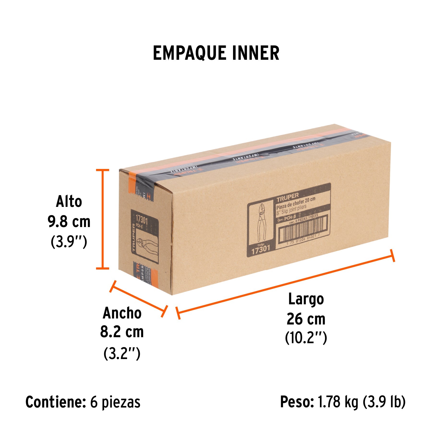Pinza de chofer 8" mango de PVC, TRUPER - Empaque