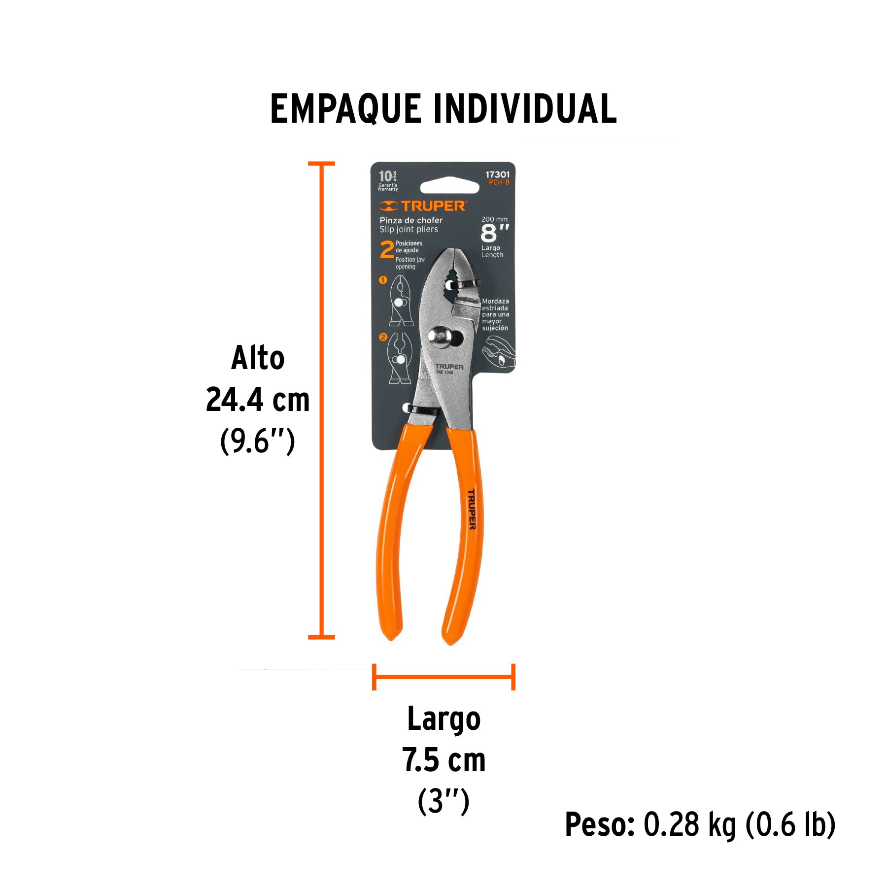 Pinza de chofer 8" mango de PVC, TRUPER - Empaque