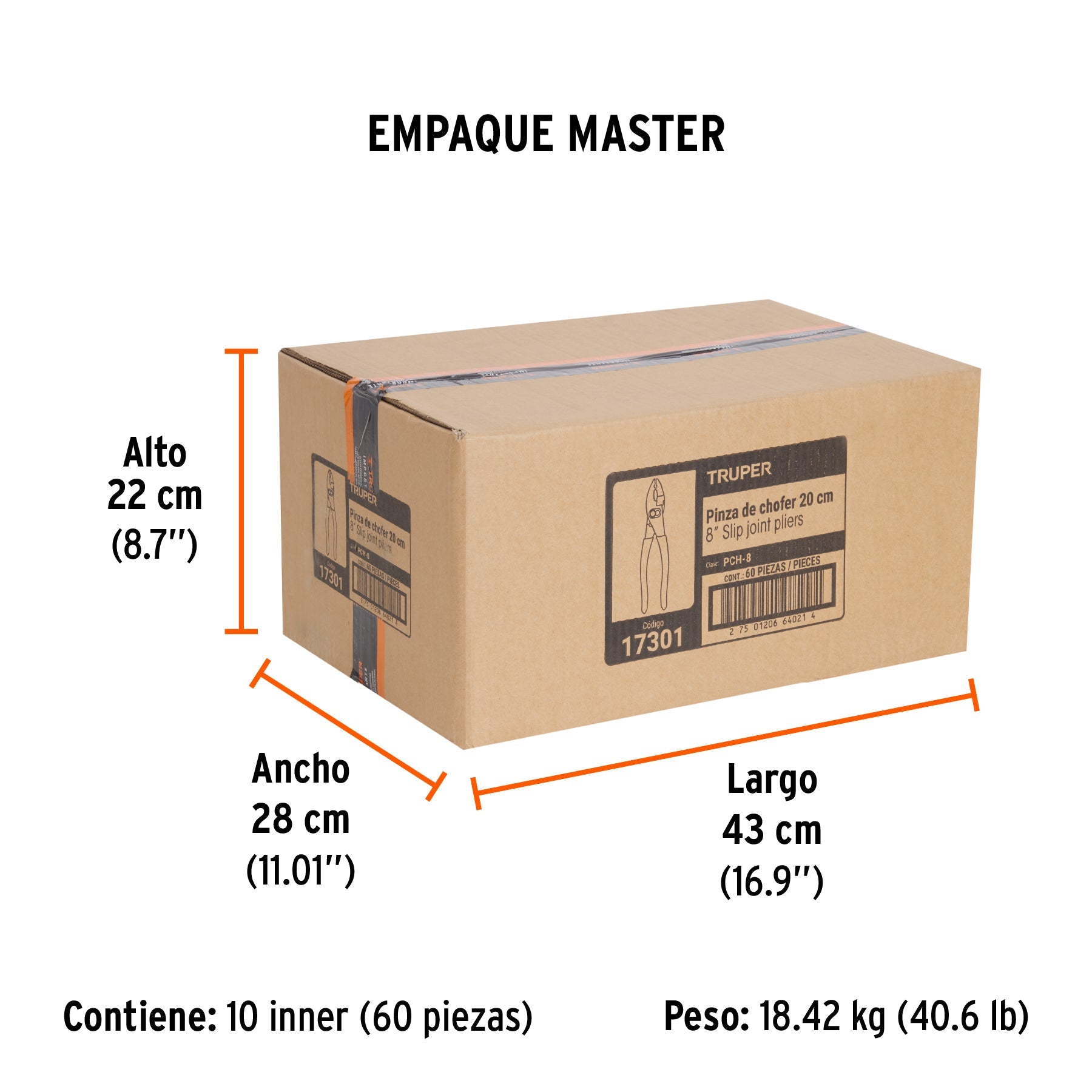 Pinza de chofer 8" mango de PVC, TRUPER - Empaque
