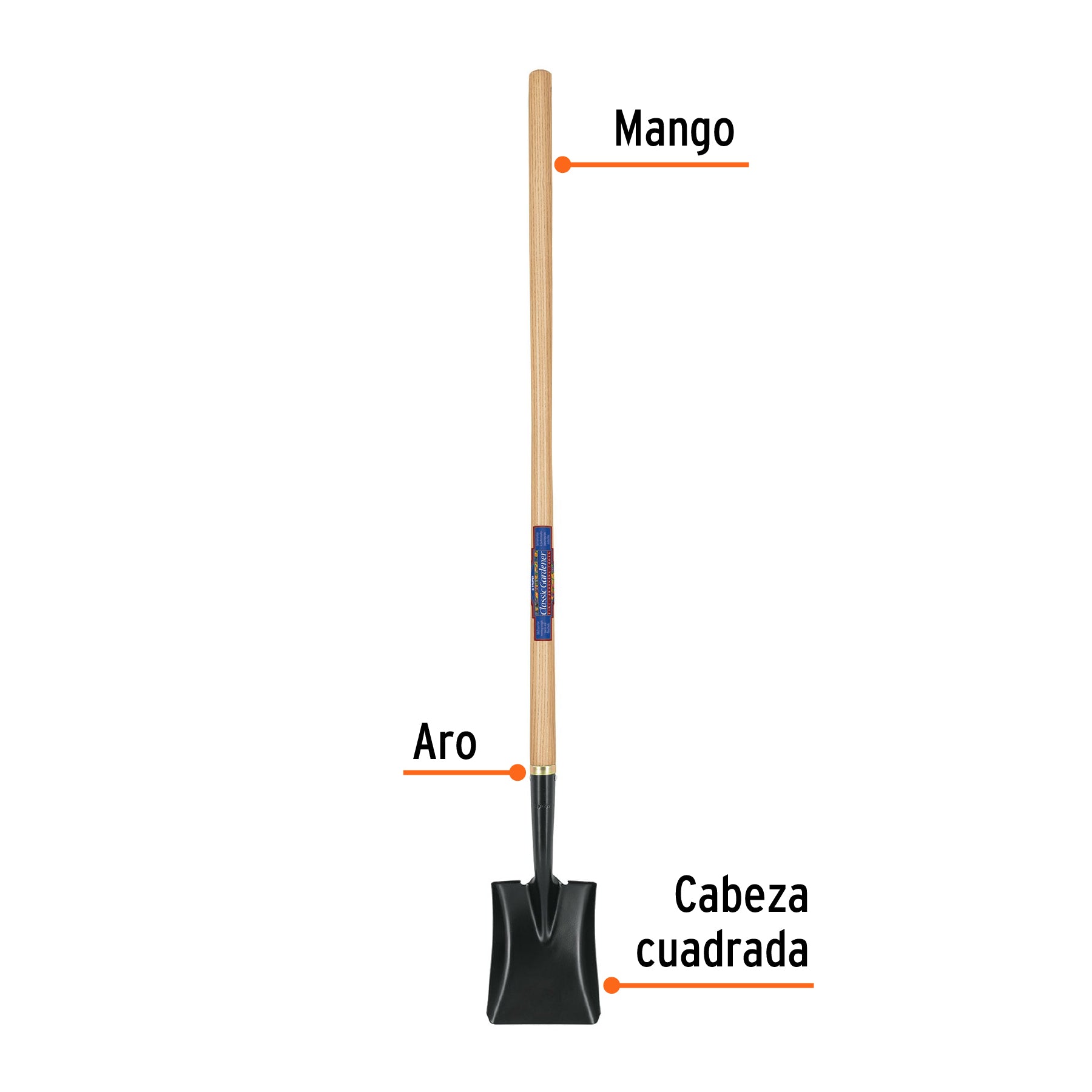Pala cuadrada Classic Gardener, mango 45", TRUPER