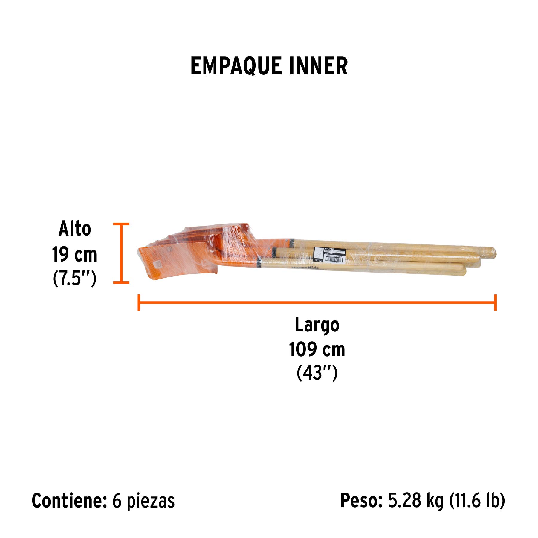 Pala cuadrada para niños con mango de 30", TRUPER - Empaque