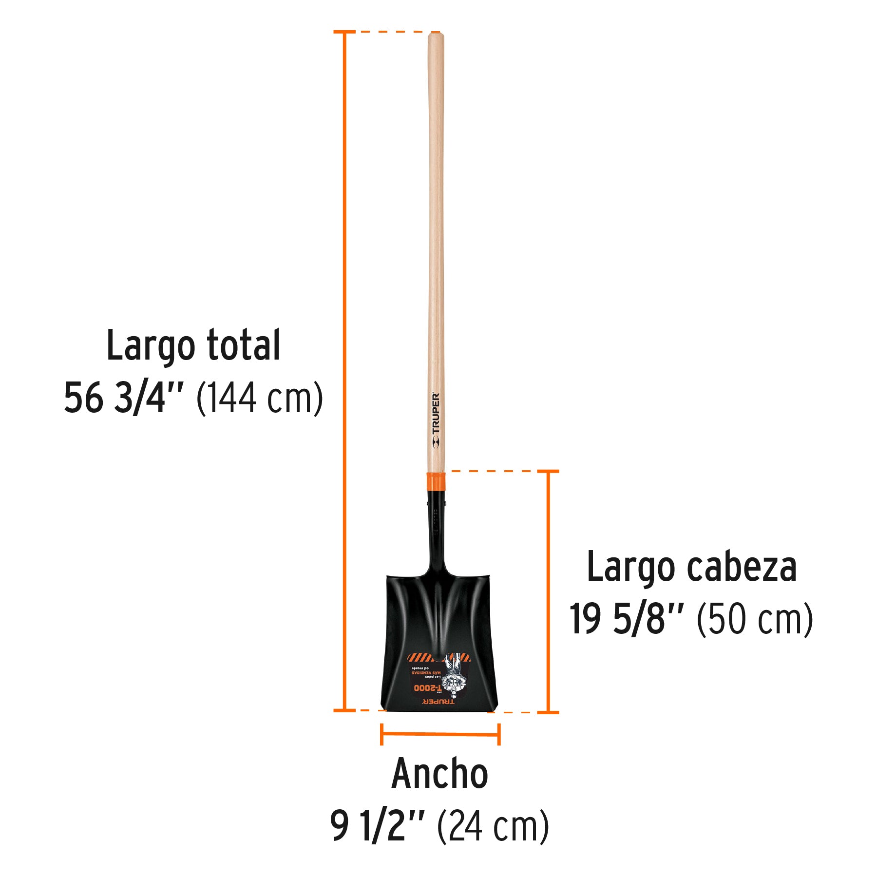 Pala cuadrada T-2000, mango largo 45", TRUPER