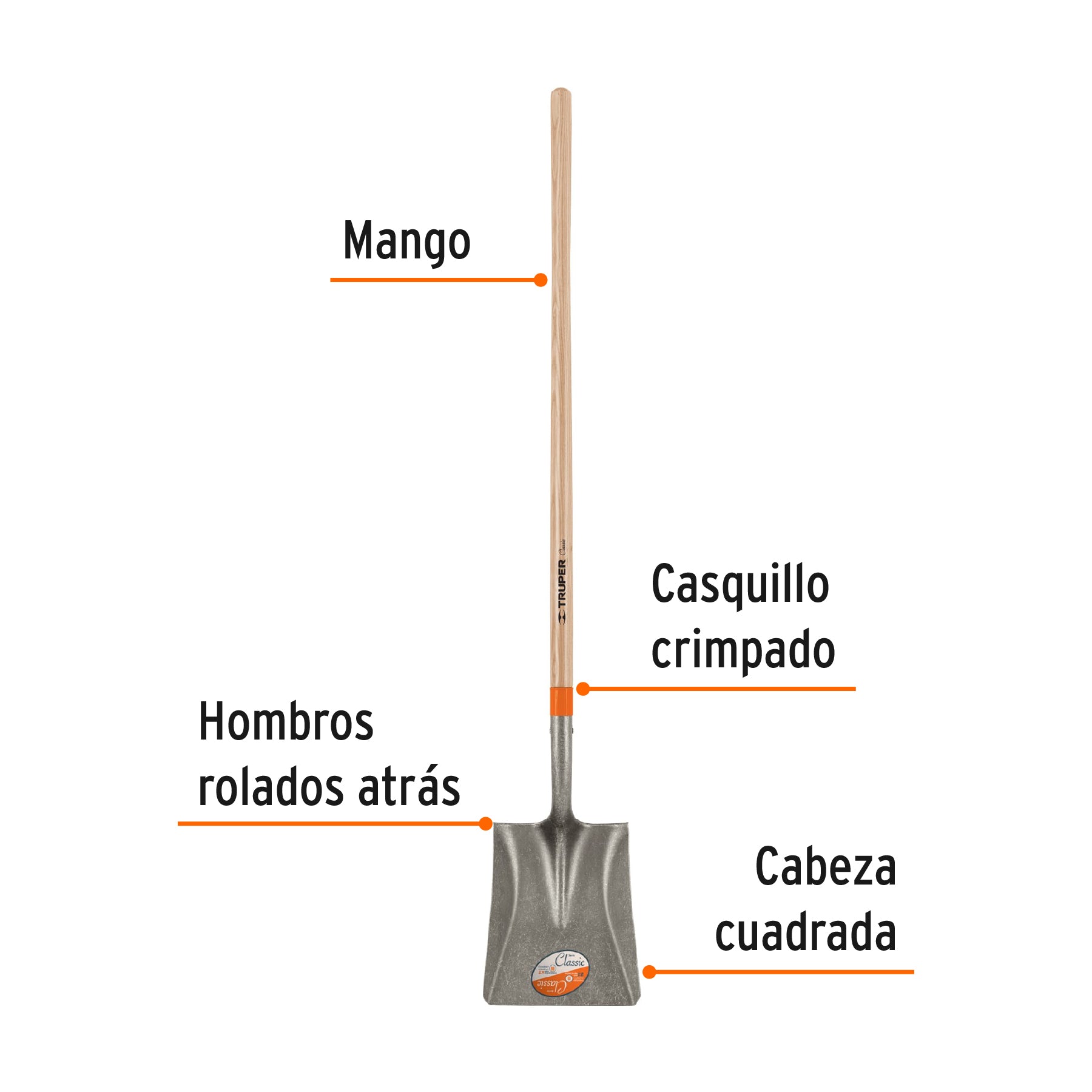 Pala cuadrada Classic, mango largo 48", TRUPER