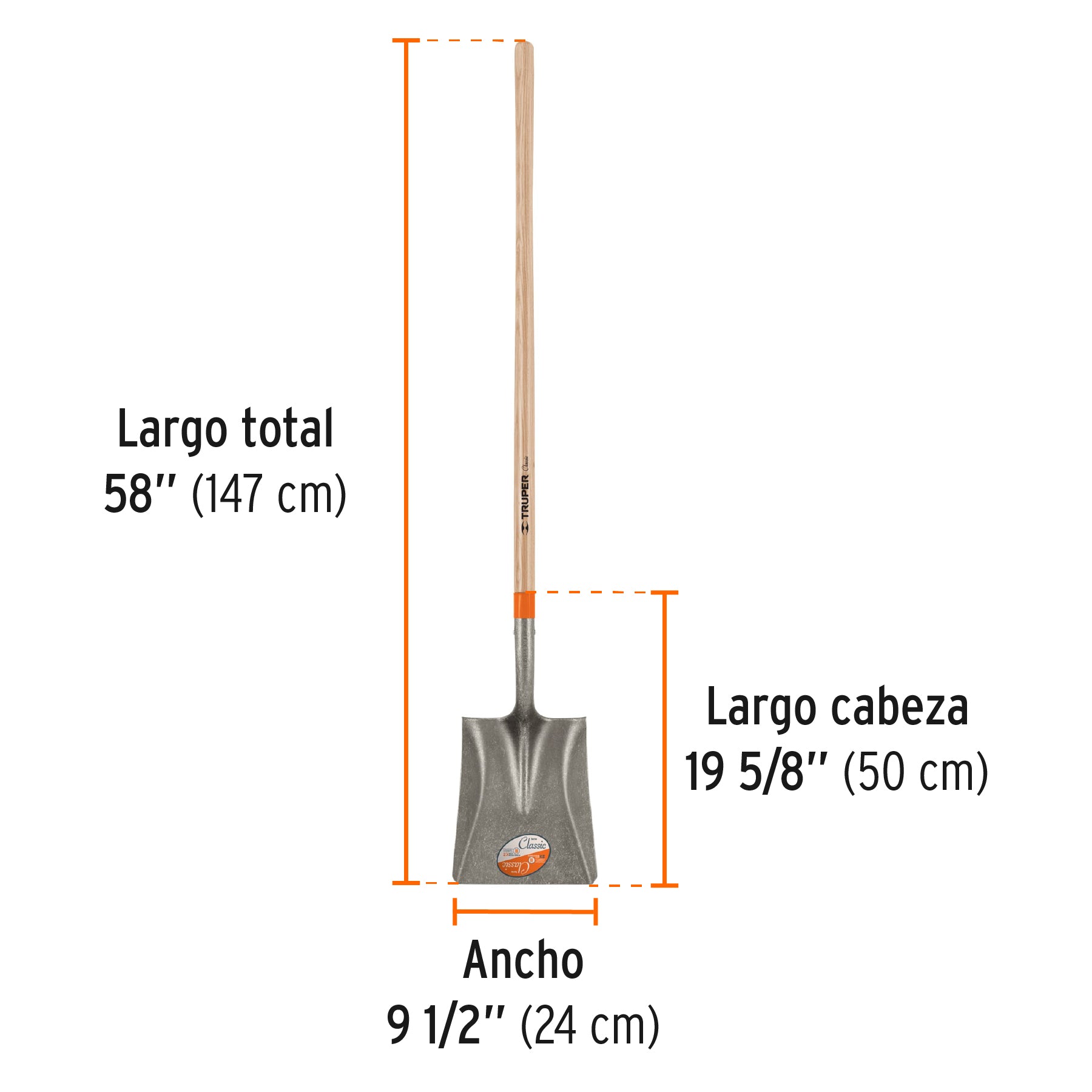 Pala cuadrada Classic, mango largo 48", TRUPER