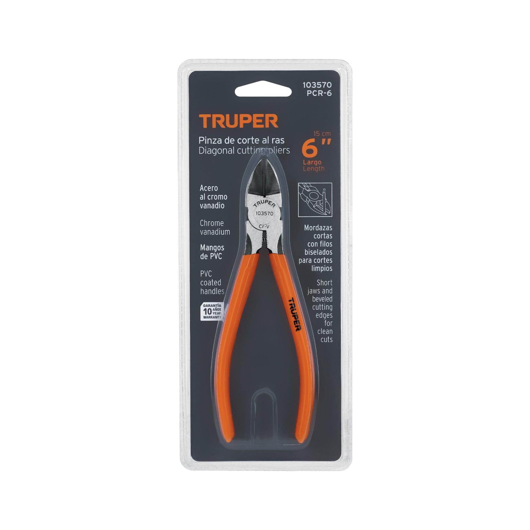 Pinza de corte al ras 6" mango de PVC, TRUPER